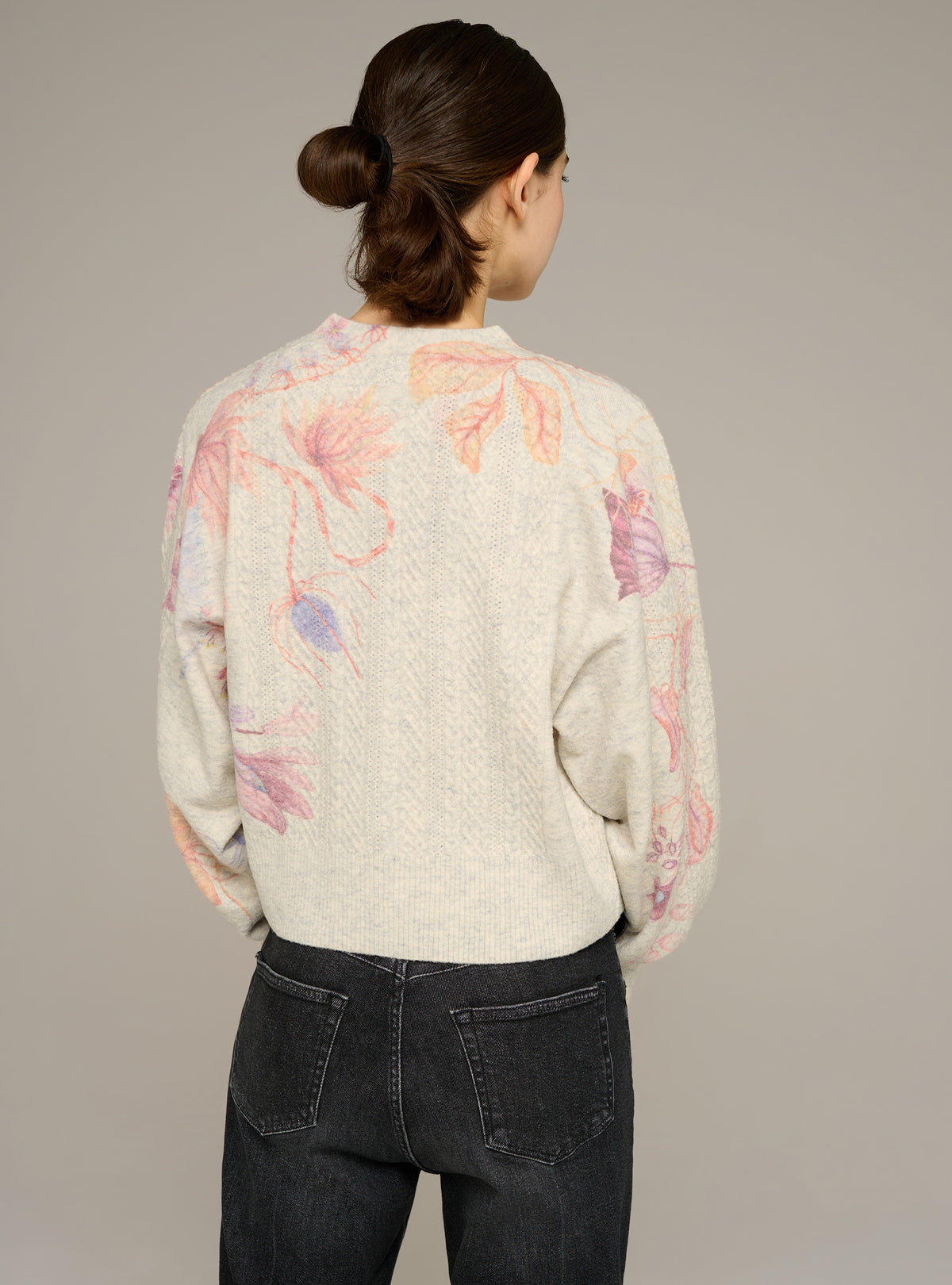 Printed long-sleeve V-neck cardigan