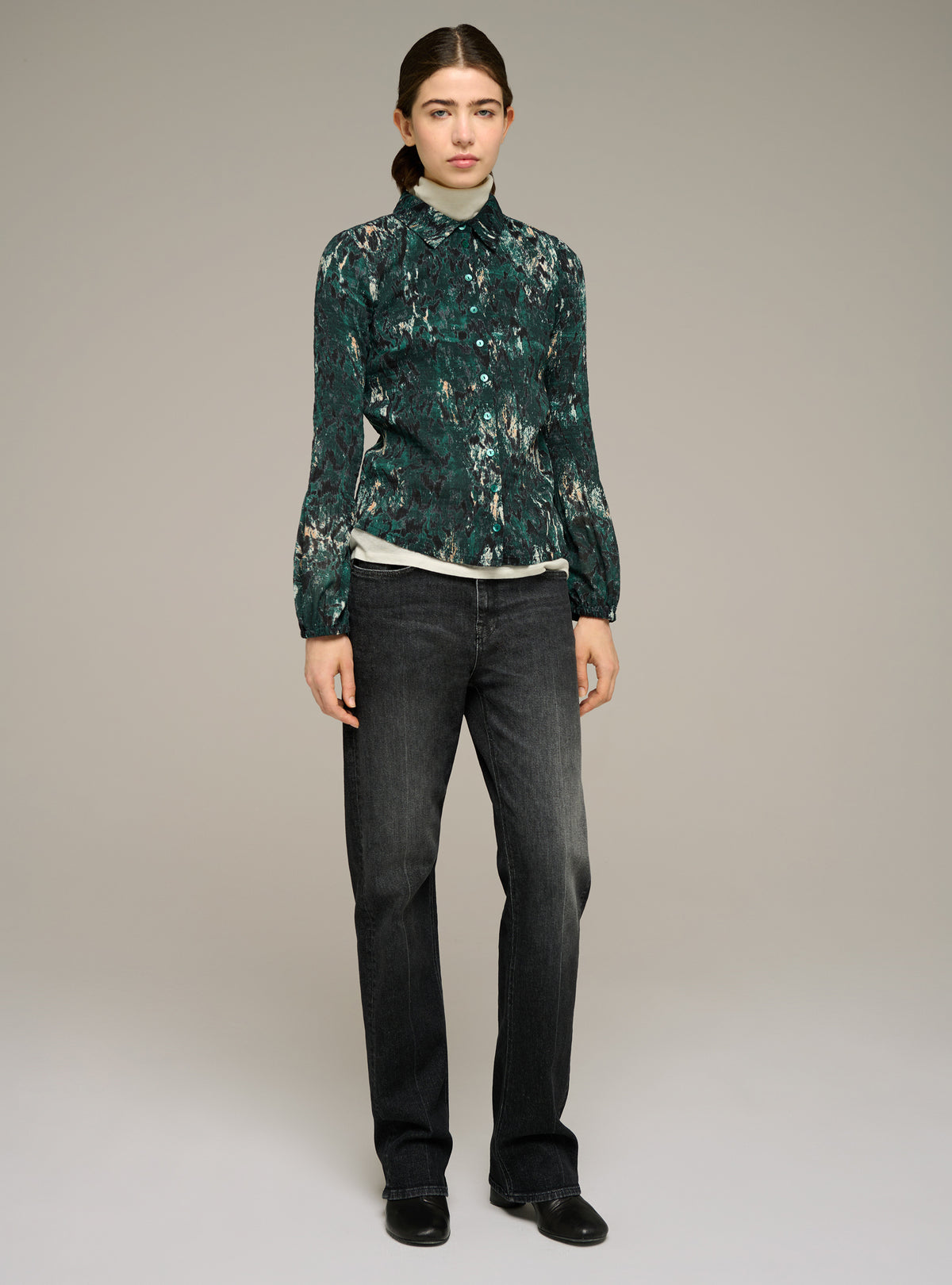 Printed fitted long-sleeve shirt