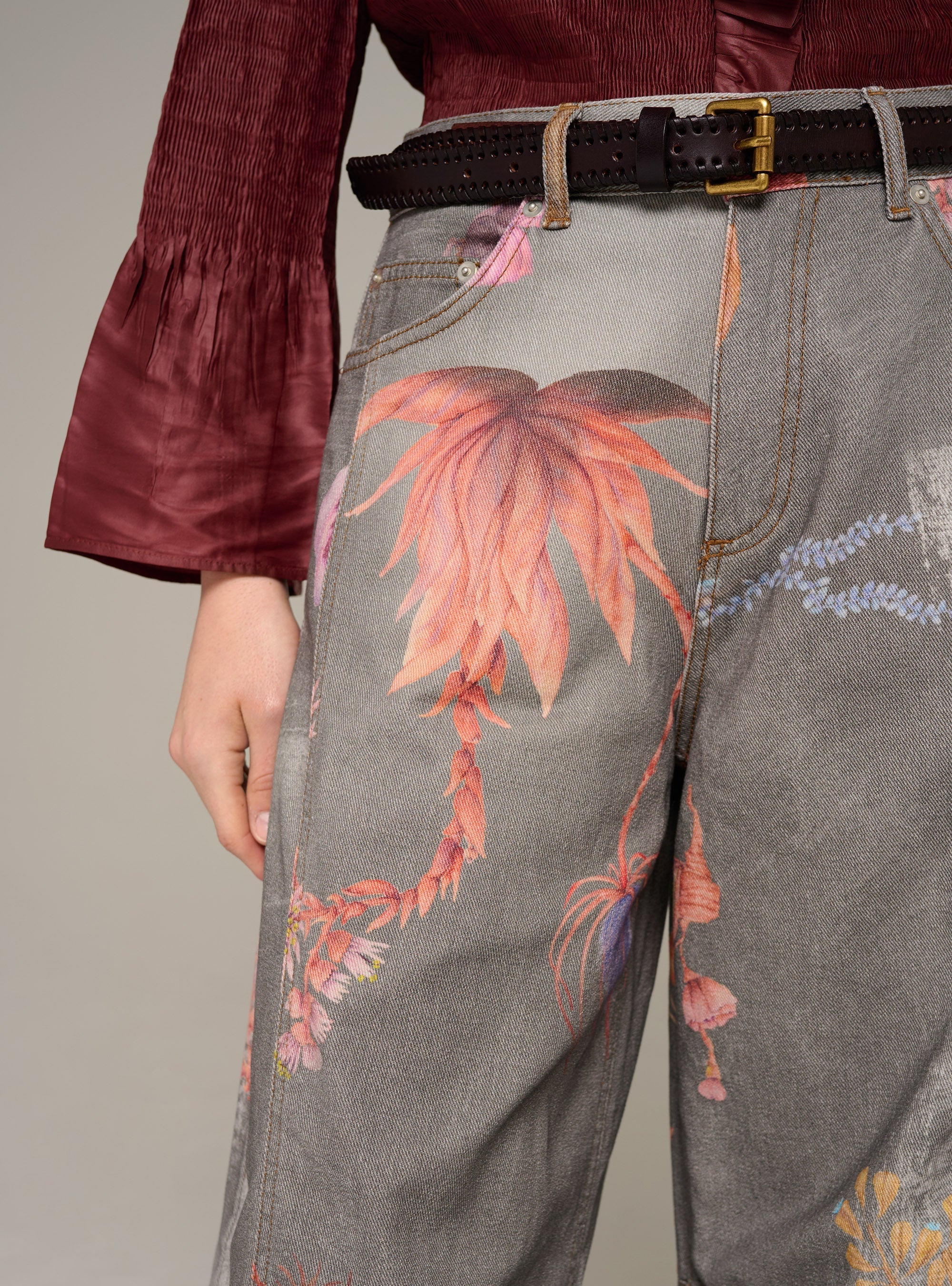 Cotélac Printed barrel-leg jeans