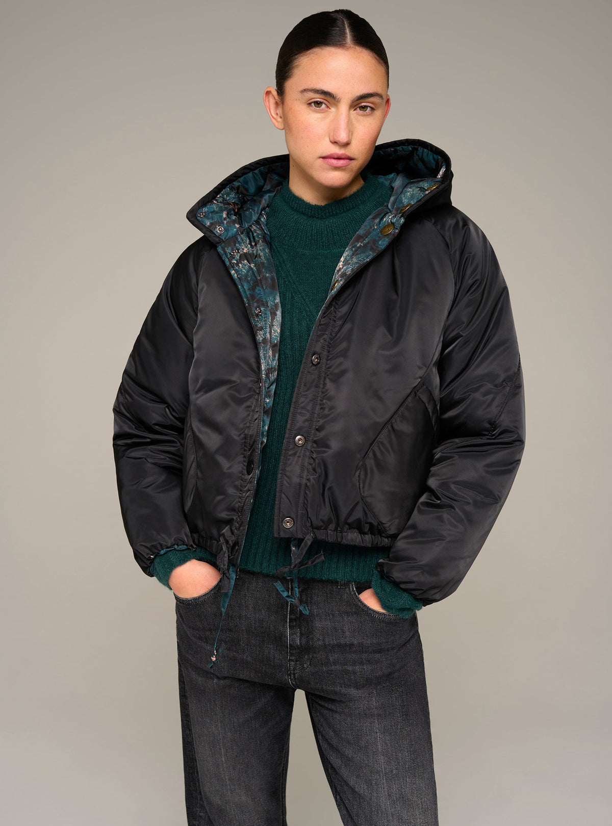 Cotélac Printed oversized long-sleeve hooded puffer jacket