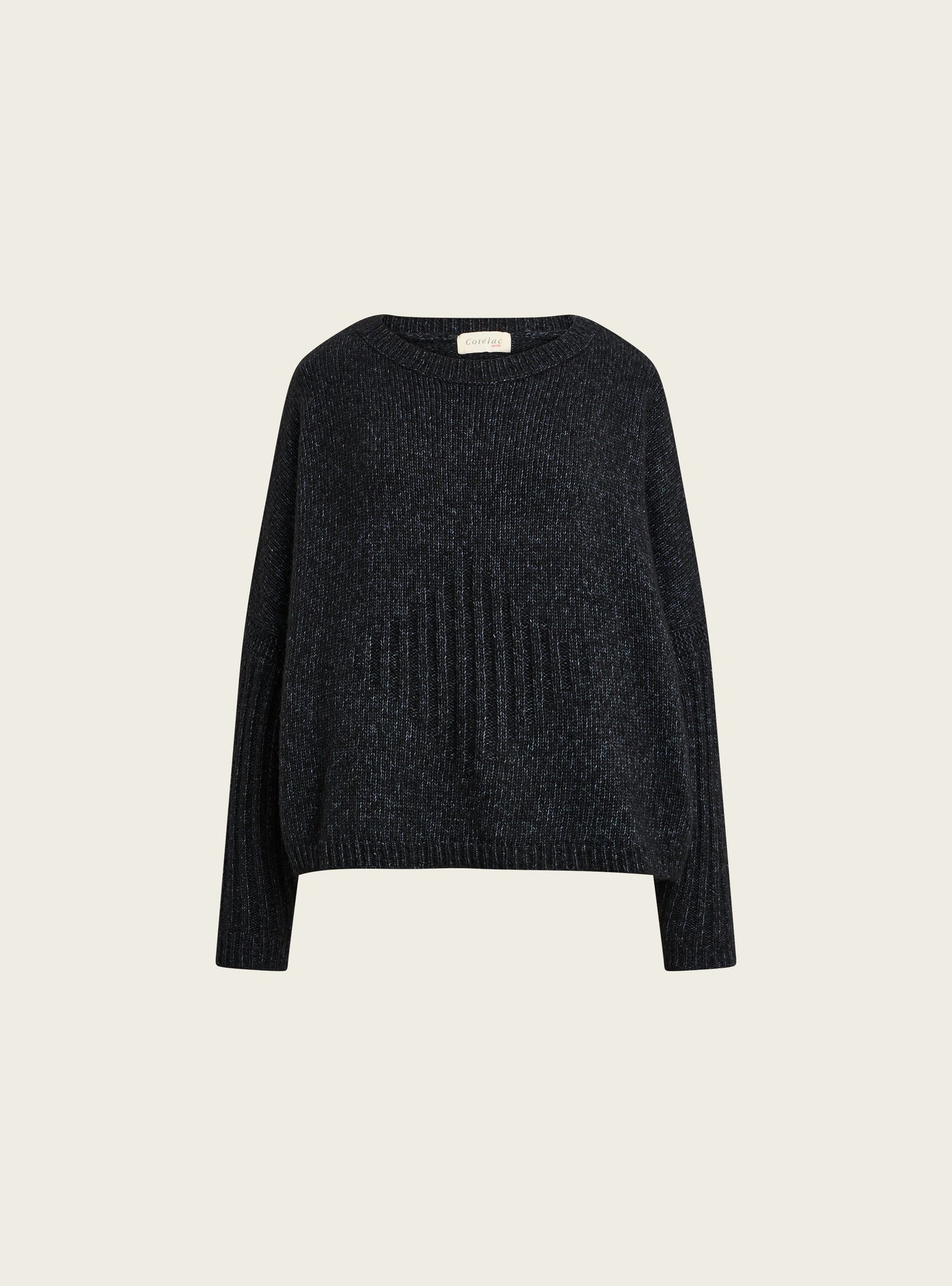 Loose-fitting wool and cotton sweater with round neck