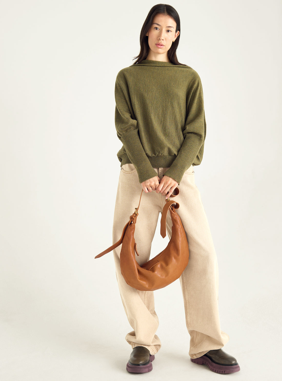 Oversized sweater with draped collar