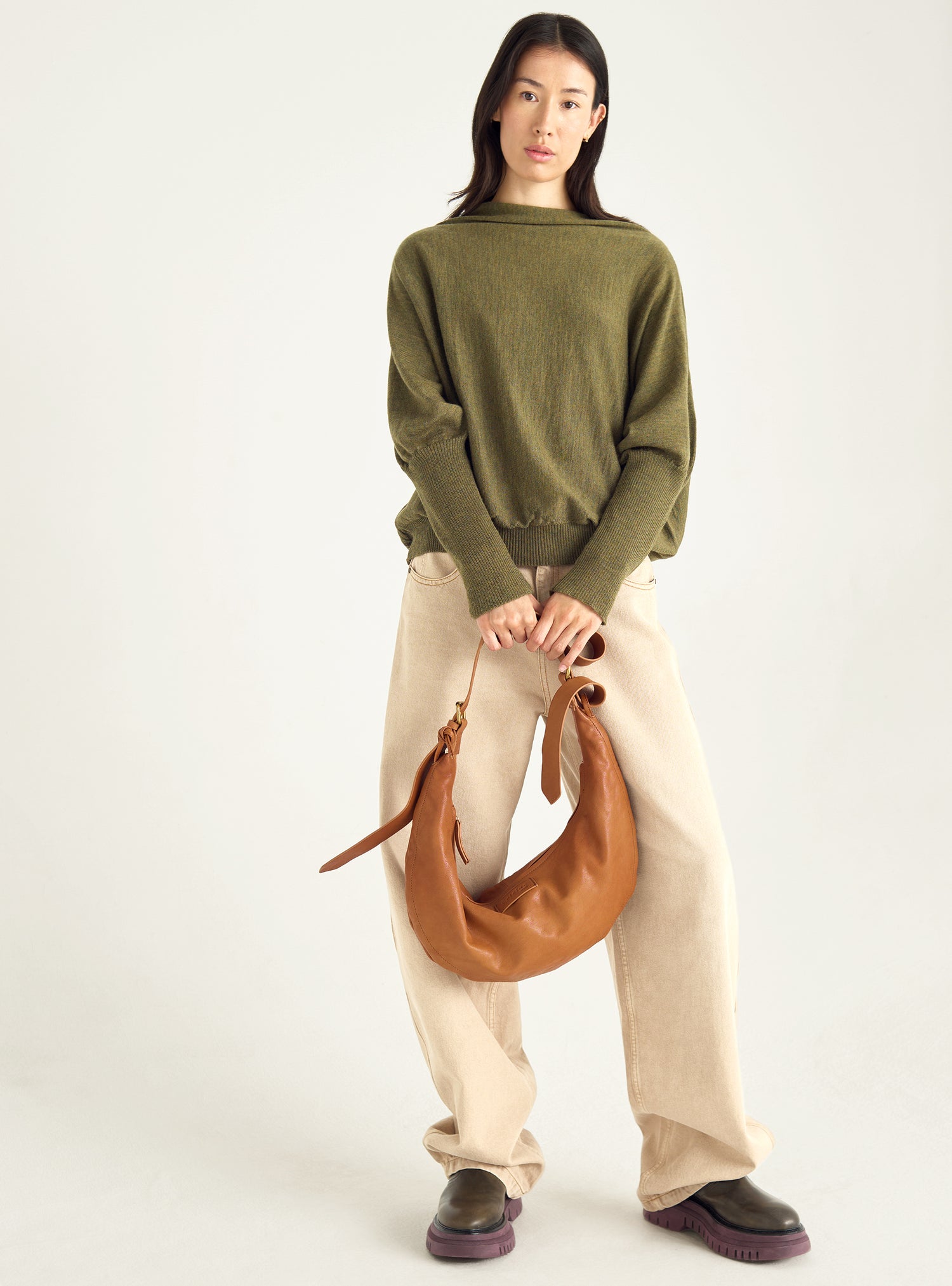 Oversized sweater with draped collar