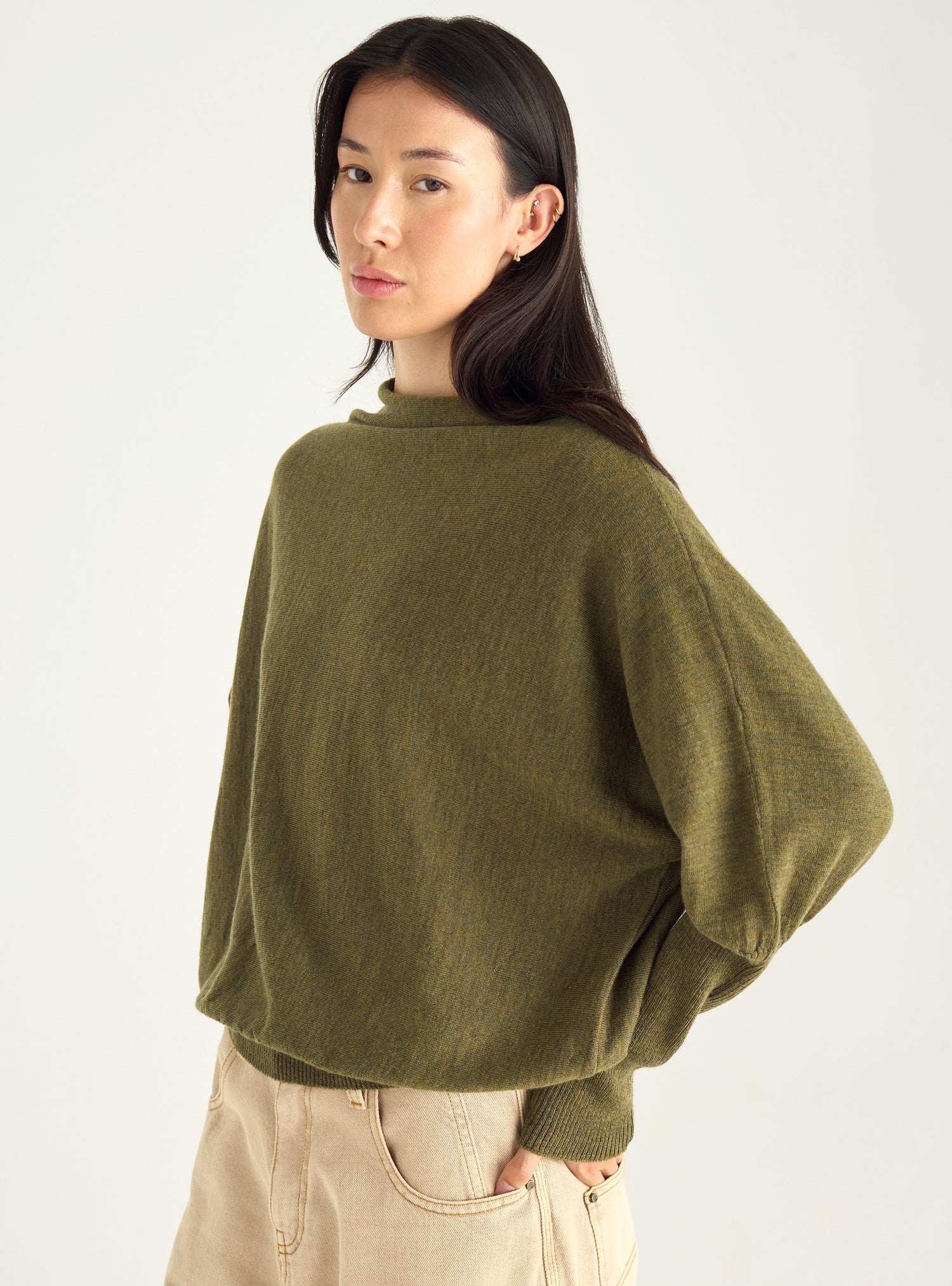 Oversized sweater with draped collar