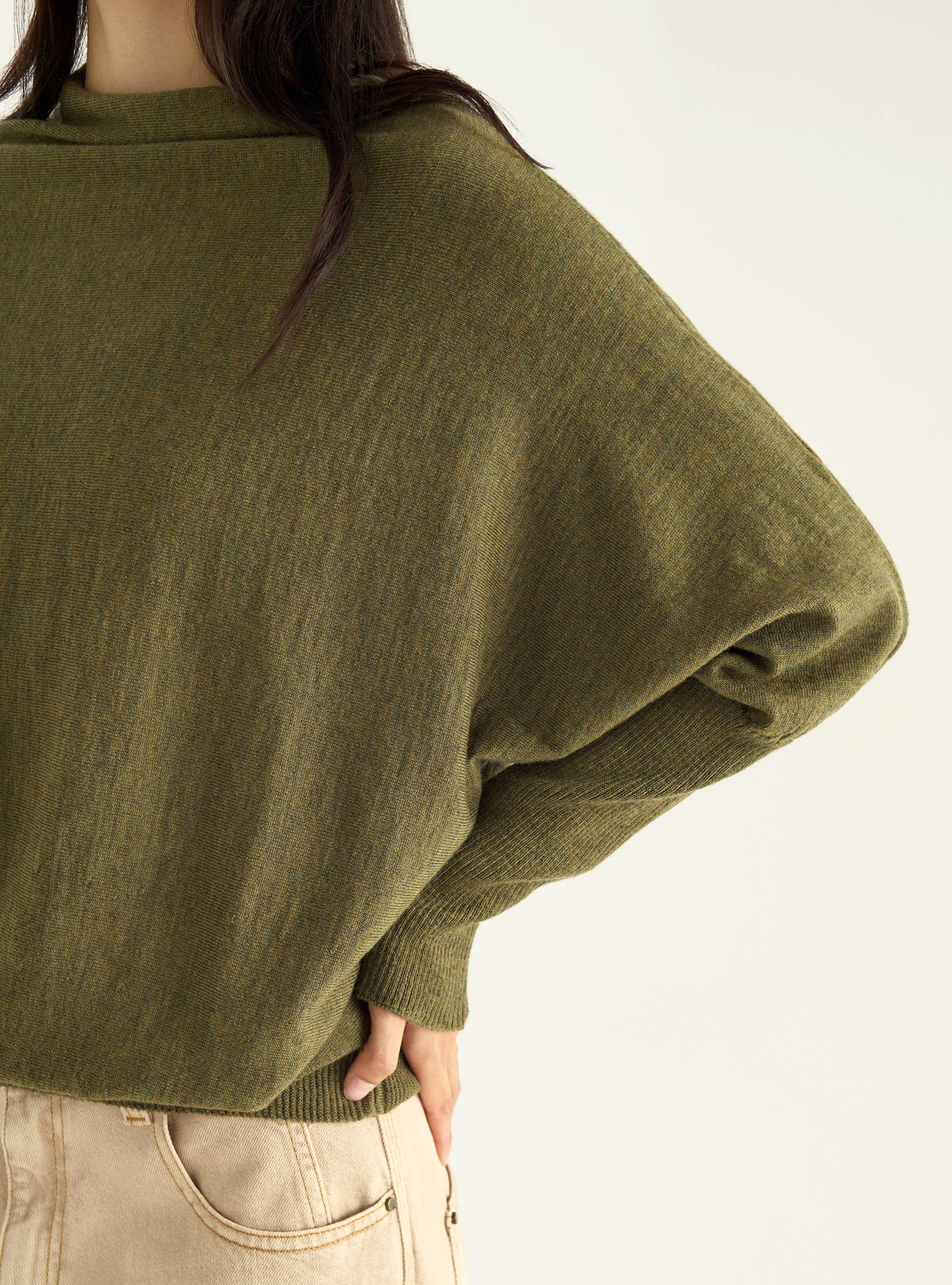 Oversized sweater with draped collar