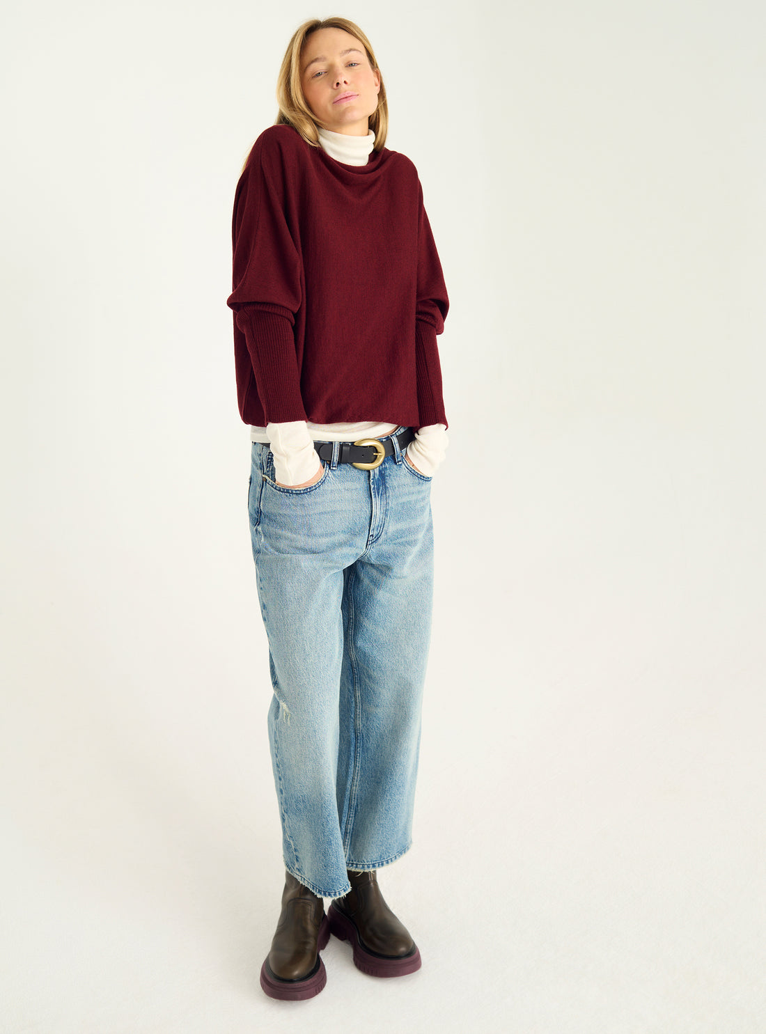 Oversized sweater with draped collar