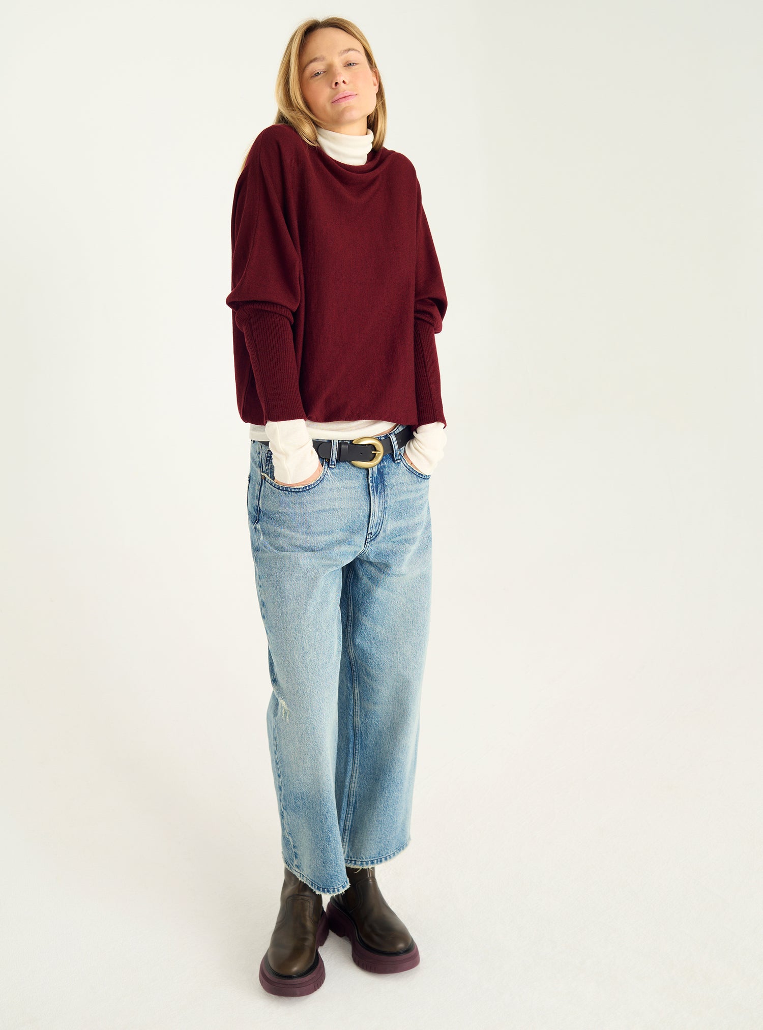 Oversized sweater with draped collar