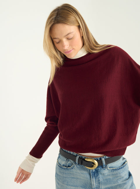 Oversized sweater with draped collar