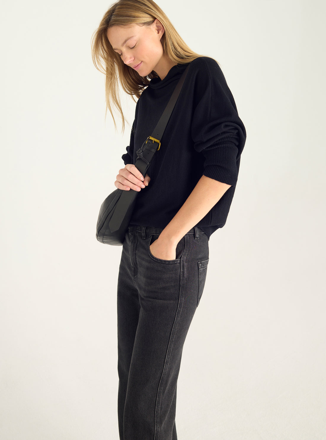 Oversized sweater with draped collar