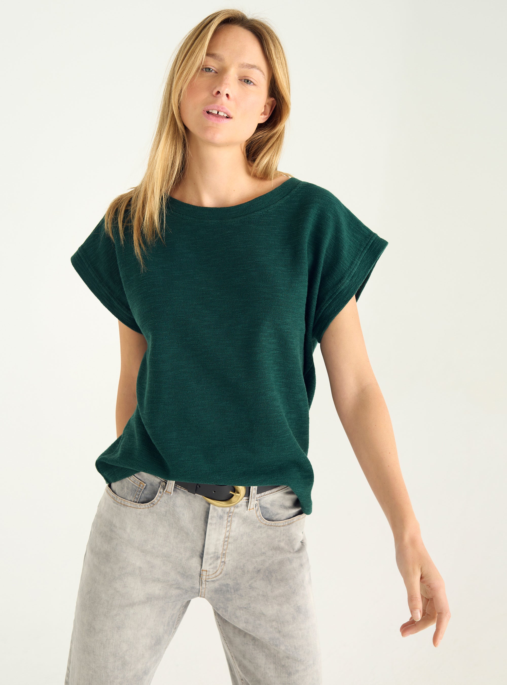 Loose-fitting slub interlock T-shirt