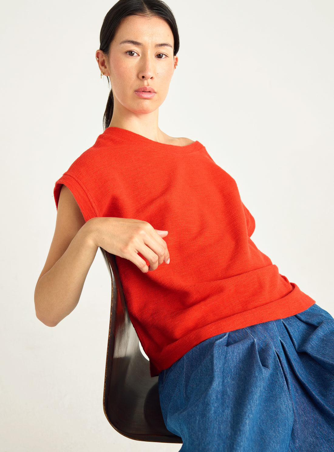 Loose-fitting slub interlock T-shirt