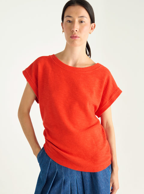 Loose-fitting slub interlock T-shirt