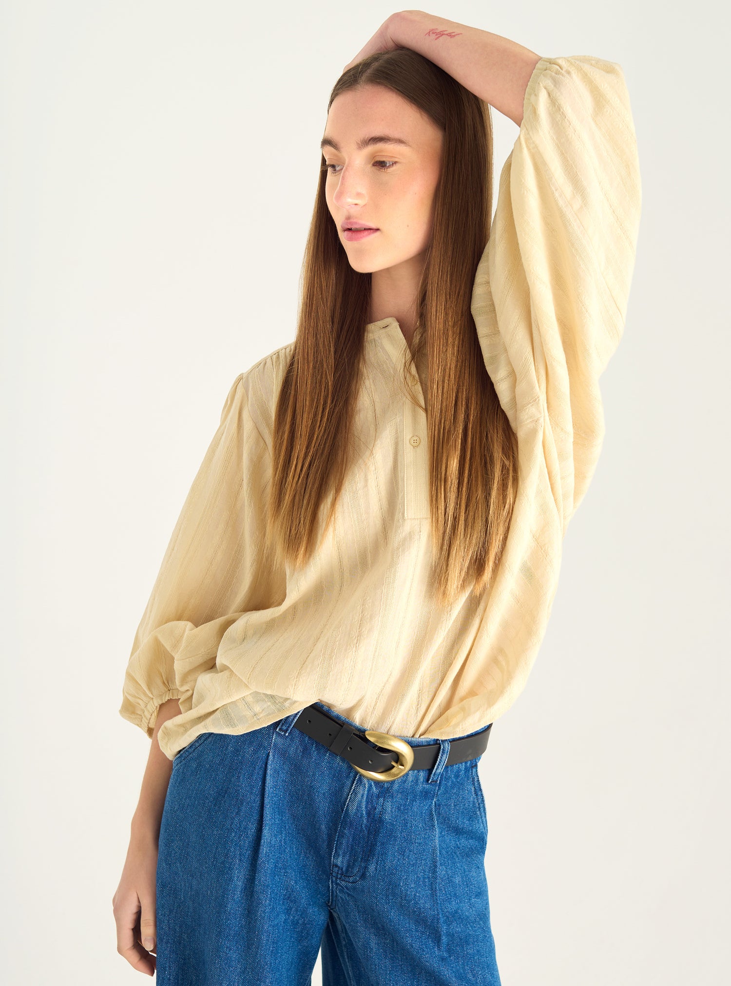 Oversized openwork cotton blouse