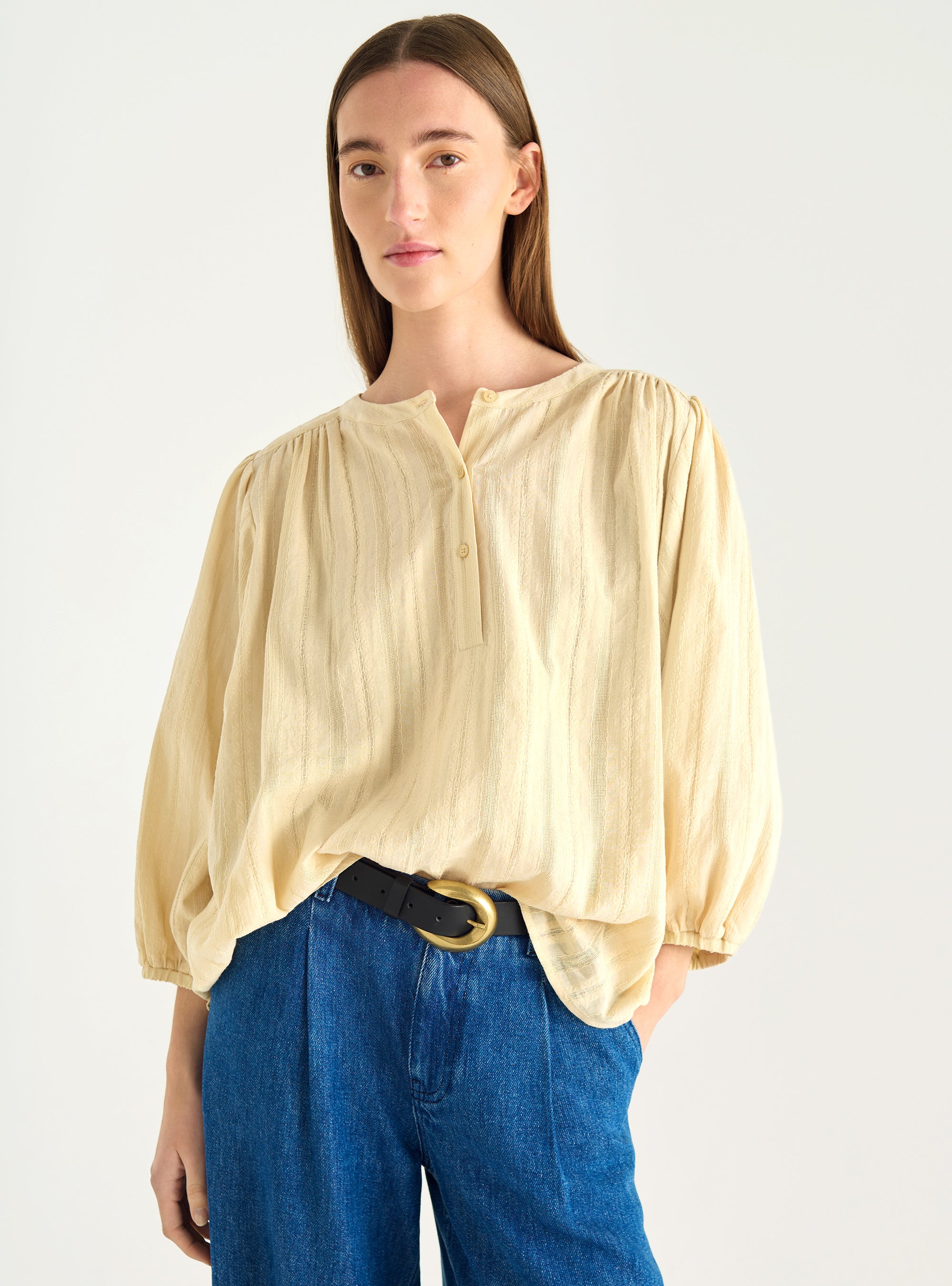 Oversized openwork cotton blouse