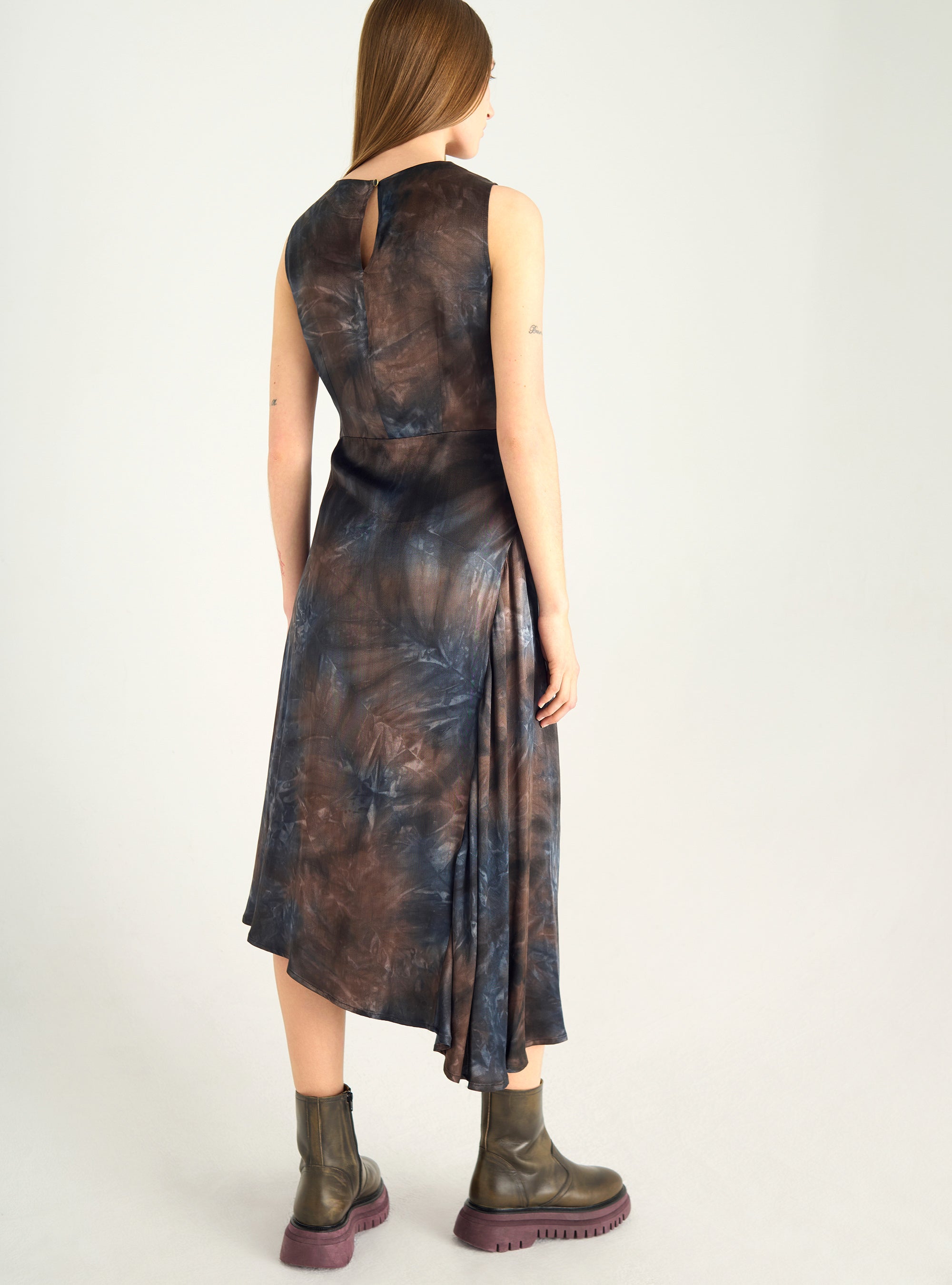 Satin dress with cowl neck