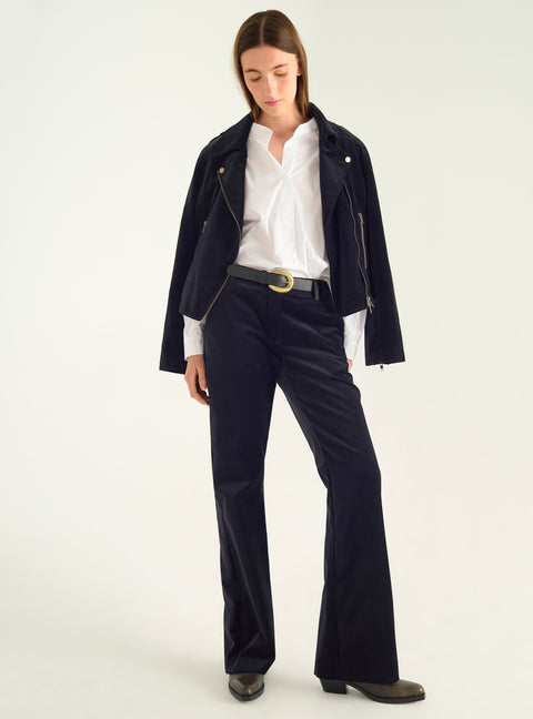 Flared short-velvet trousers
