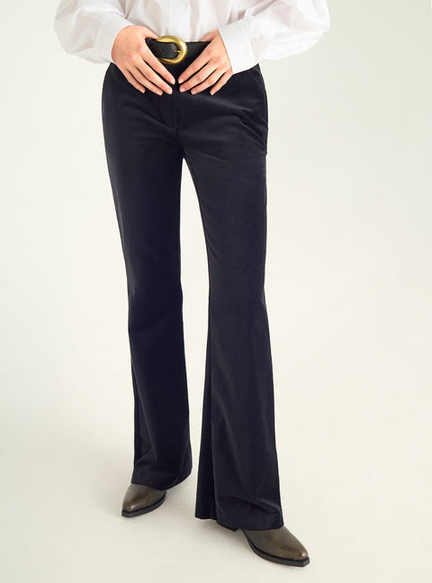 Flared short-velvet trousers