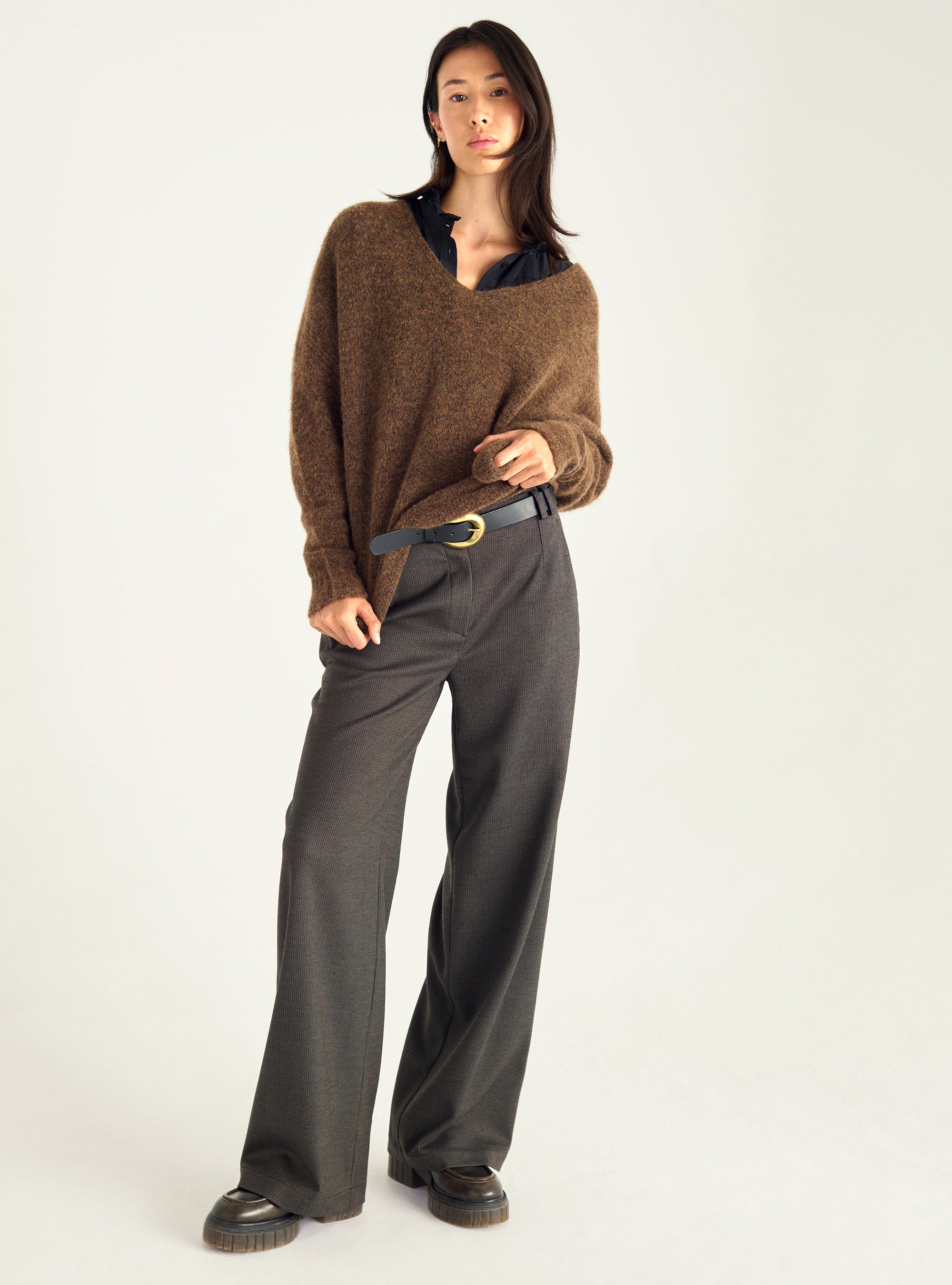 High-waisted wide-leg pants
