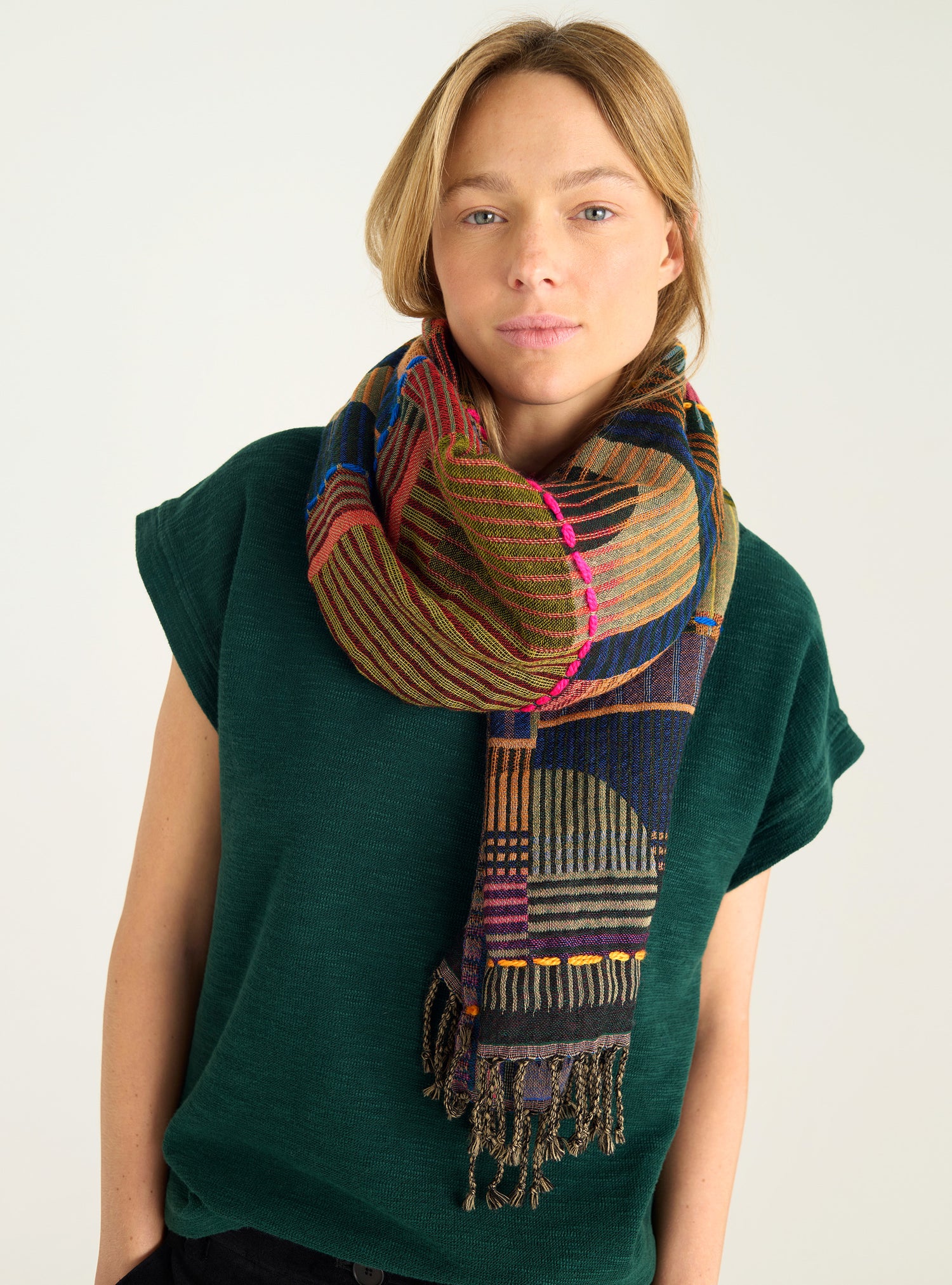 Embroidered wool scarf