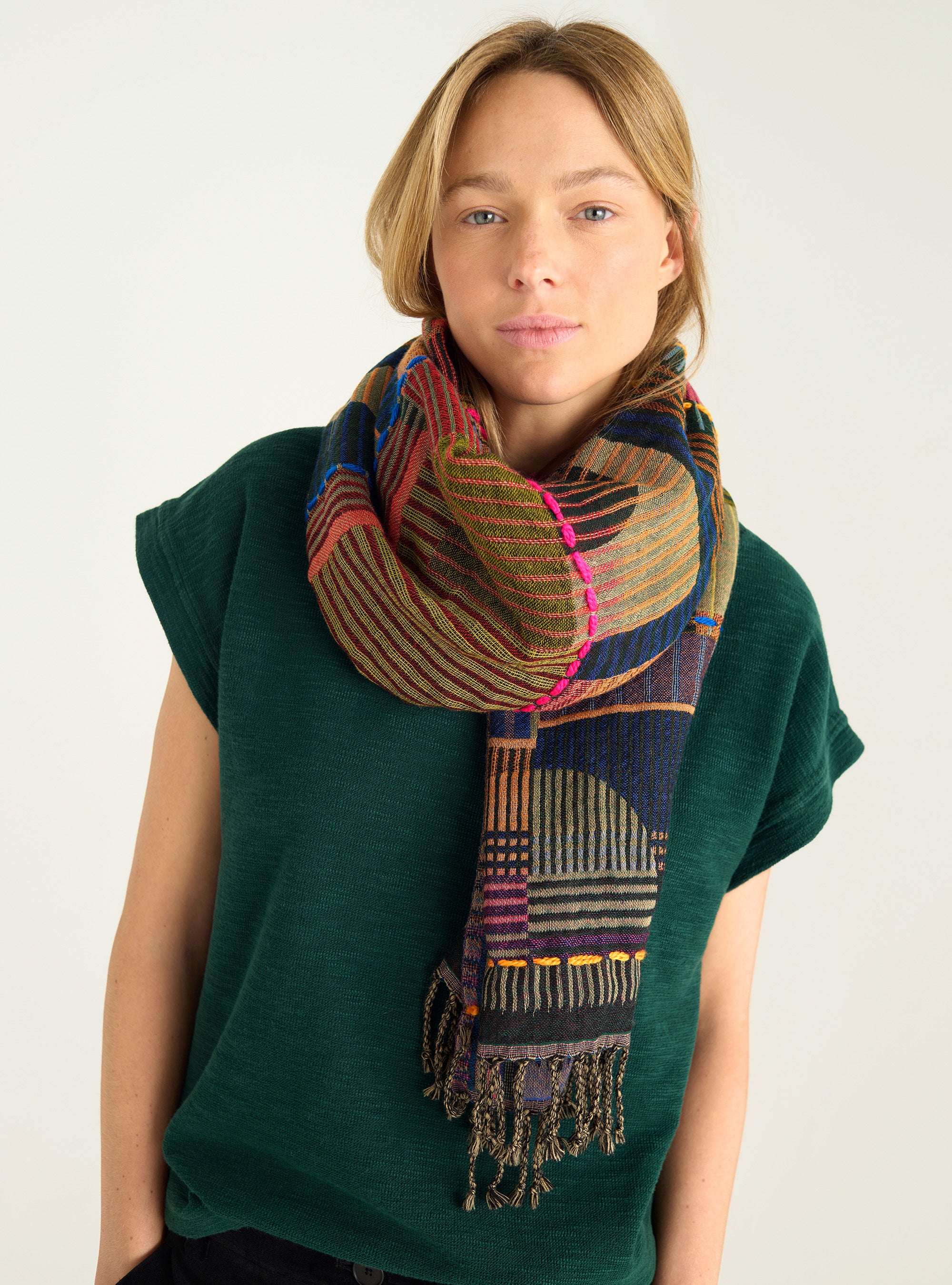 Embroidered wool scarf