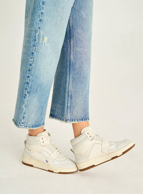 High-top sneakers in leather and neoprene