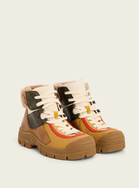 Leather and canvas ankle boots