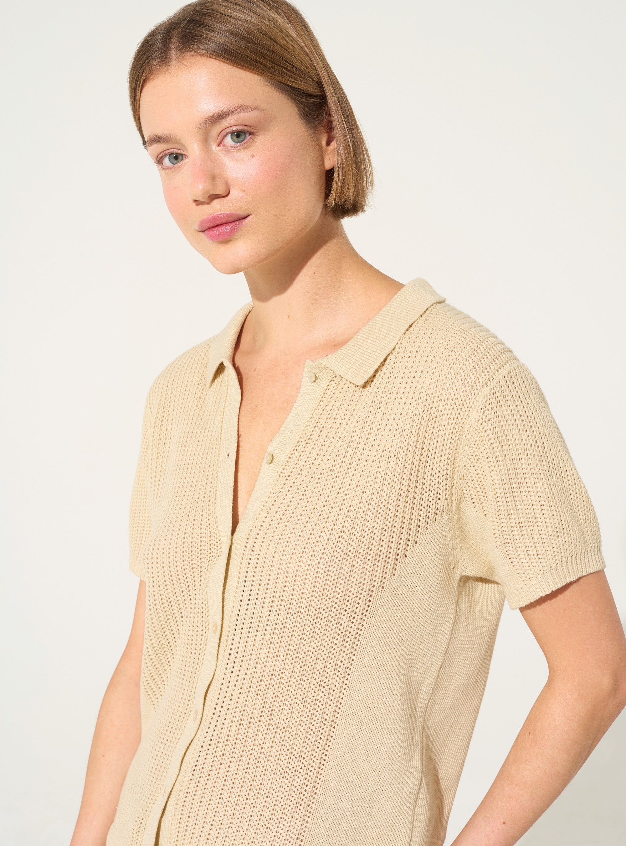 Polo shirt in cotton and ecru linen