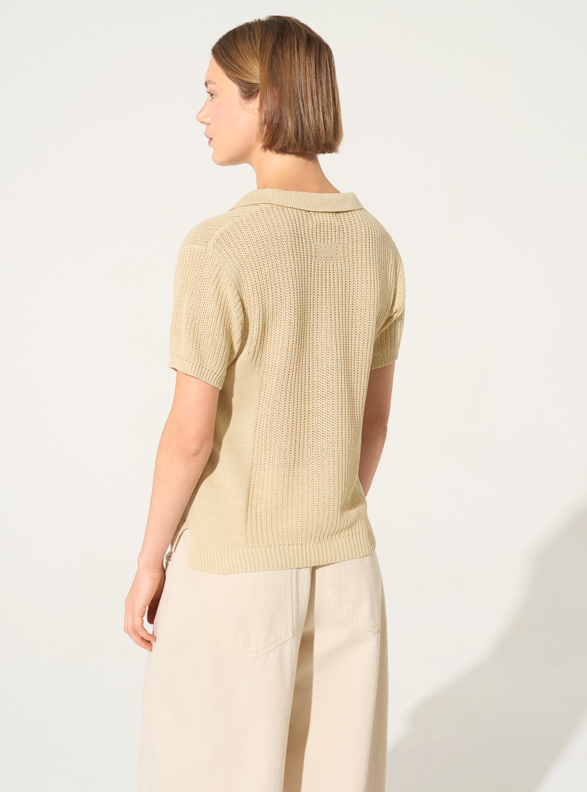 Polo shirt in cotton and ecru linen