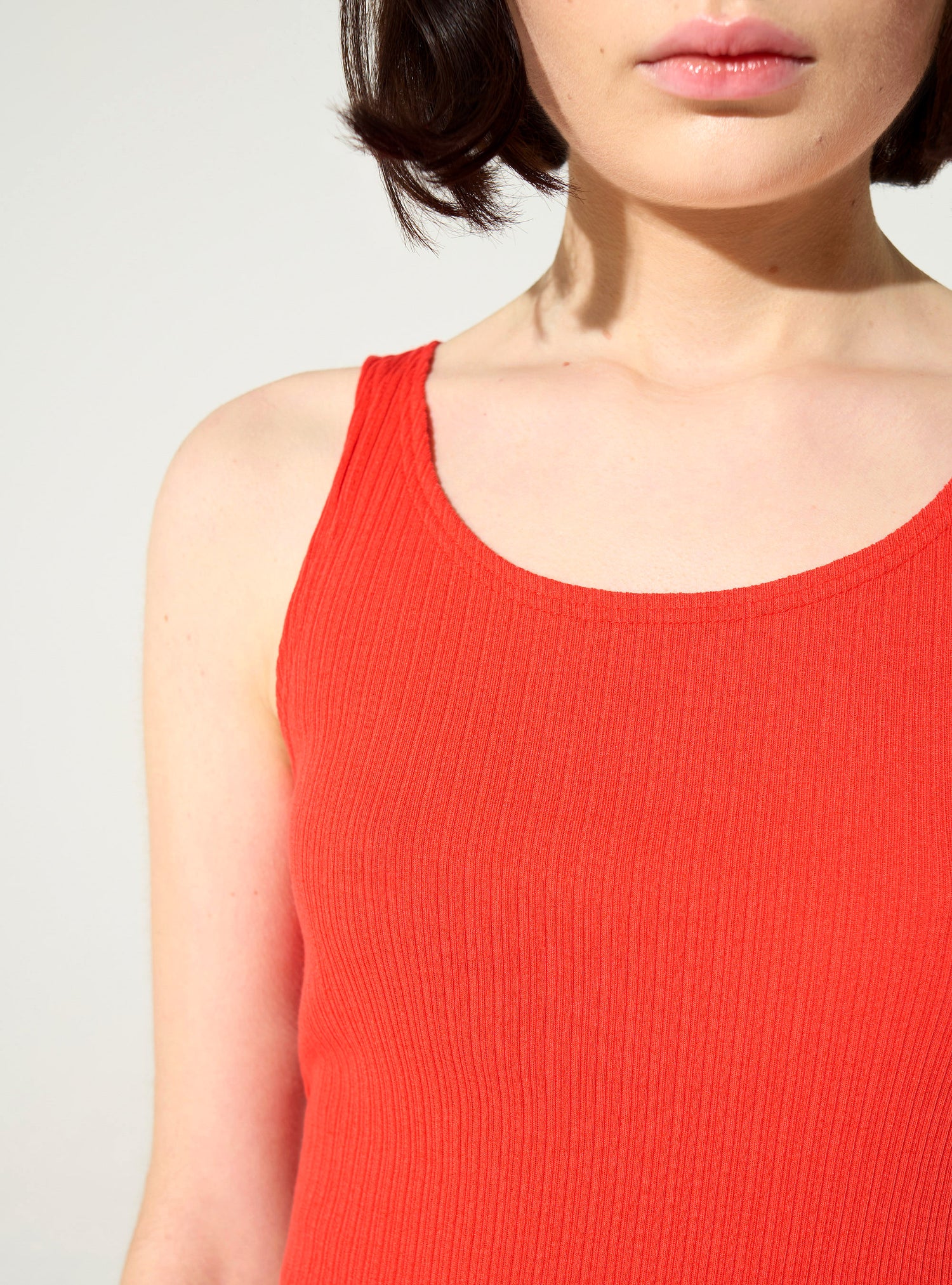 Red Cotton Pleated Fitted Tank Top
