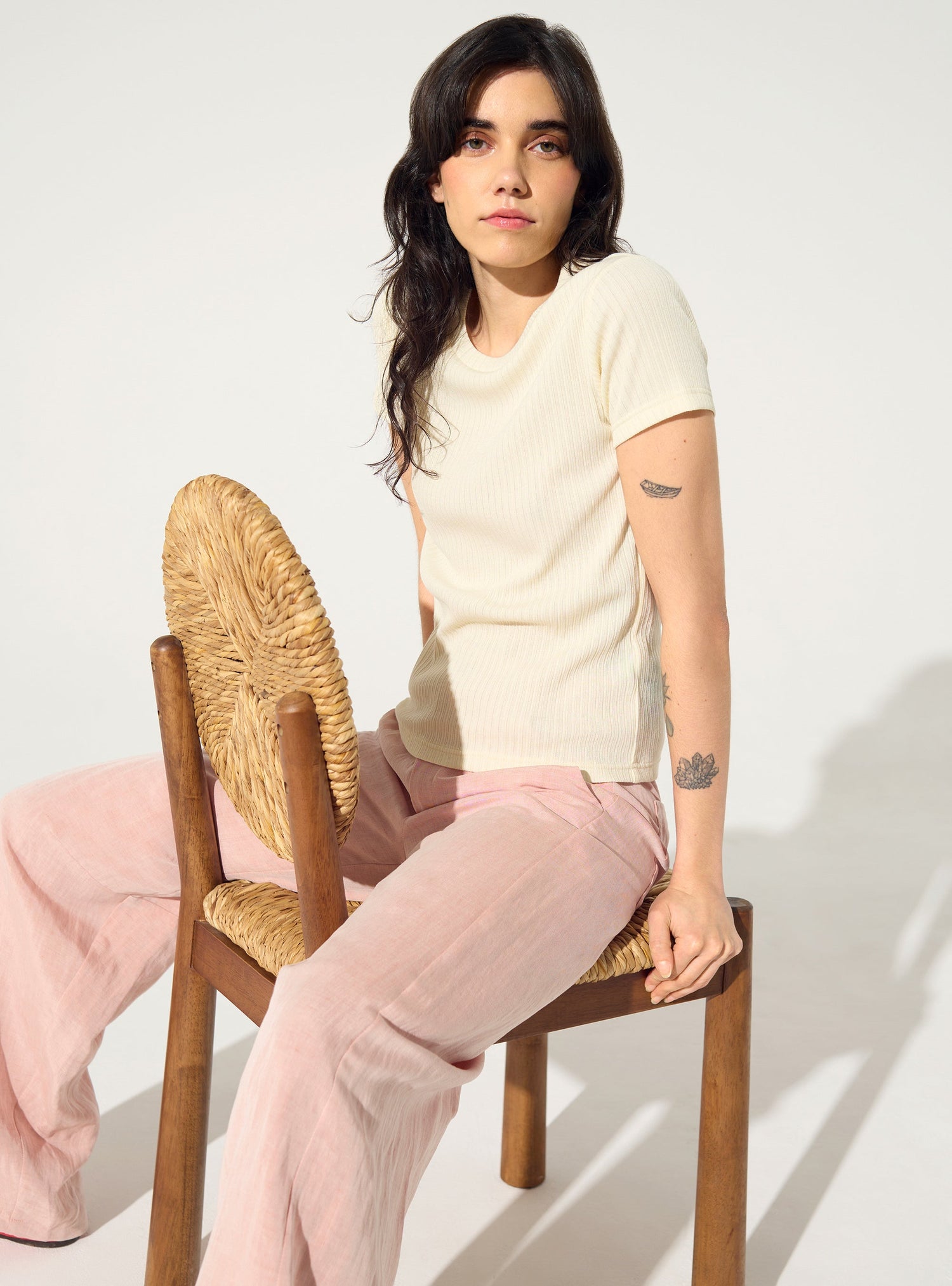 White cotton pleated fitted T-shirt