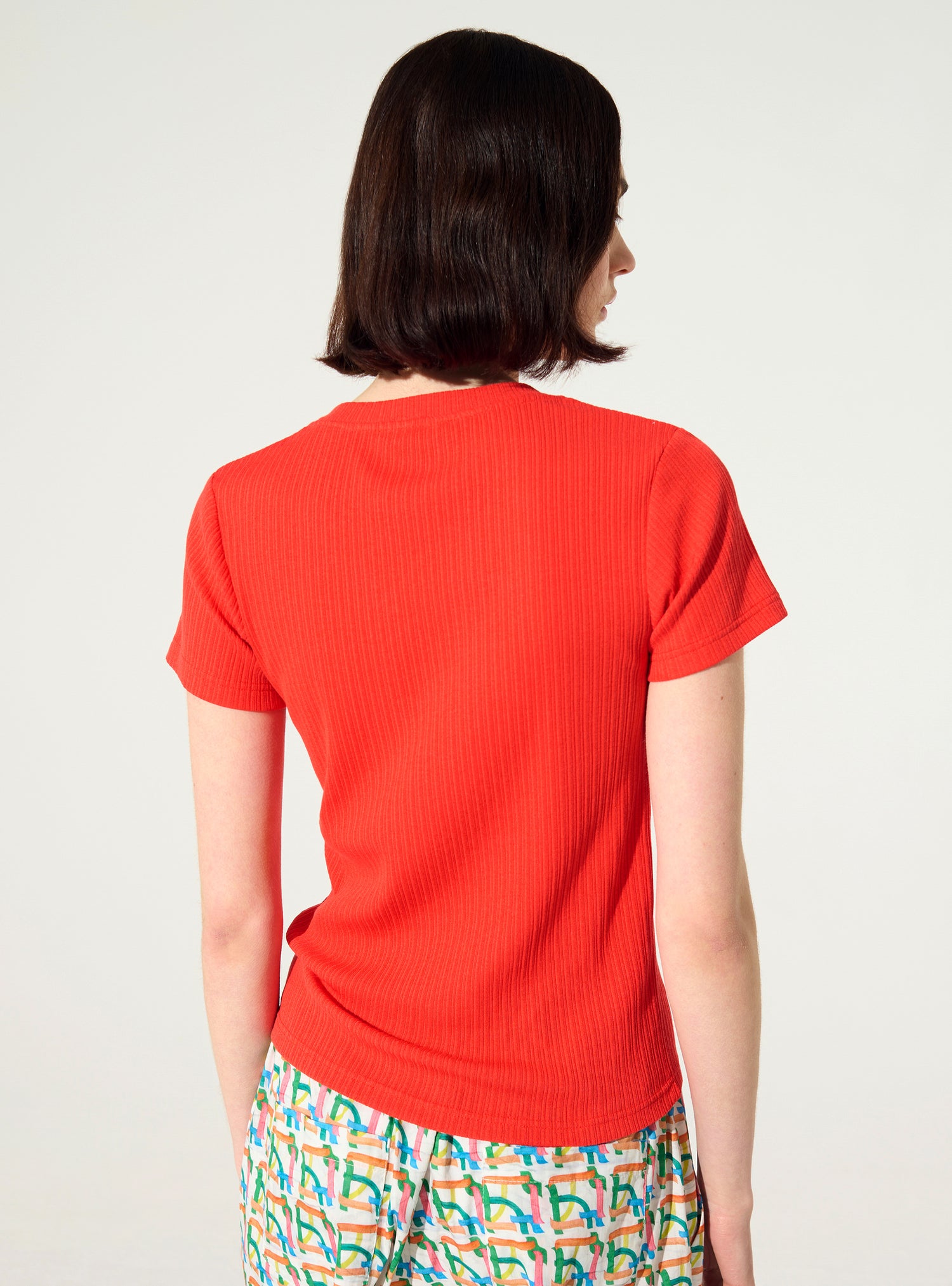 Fitted pleated cotton t-shirt red