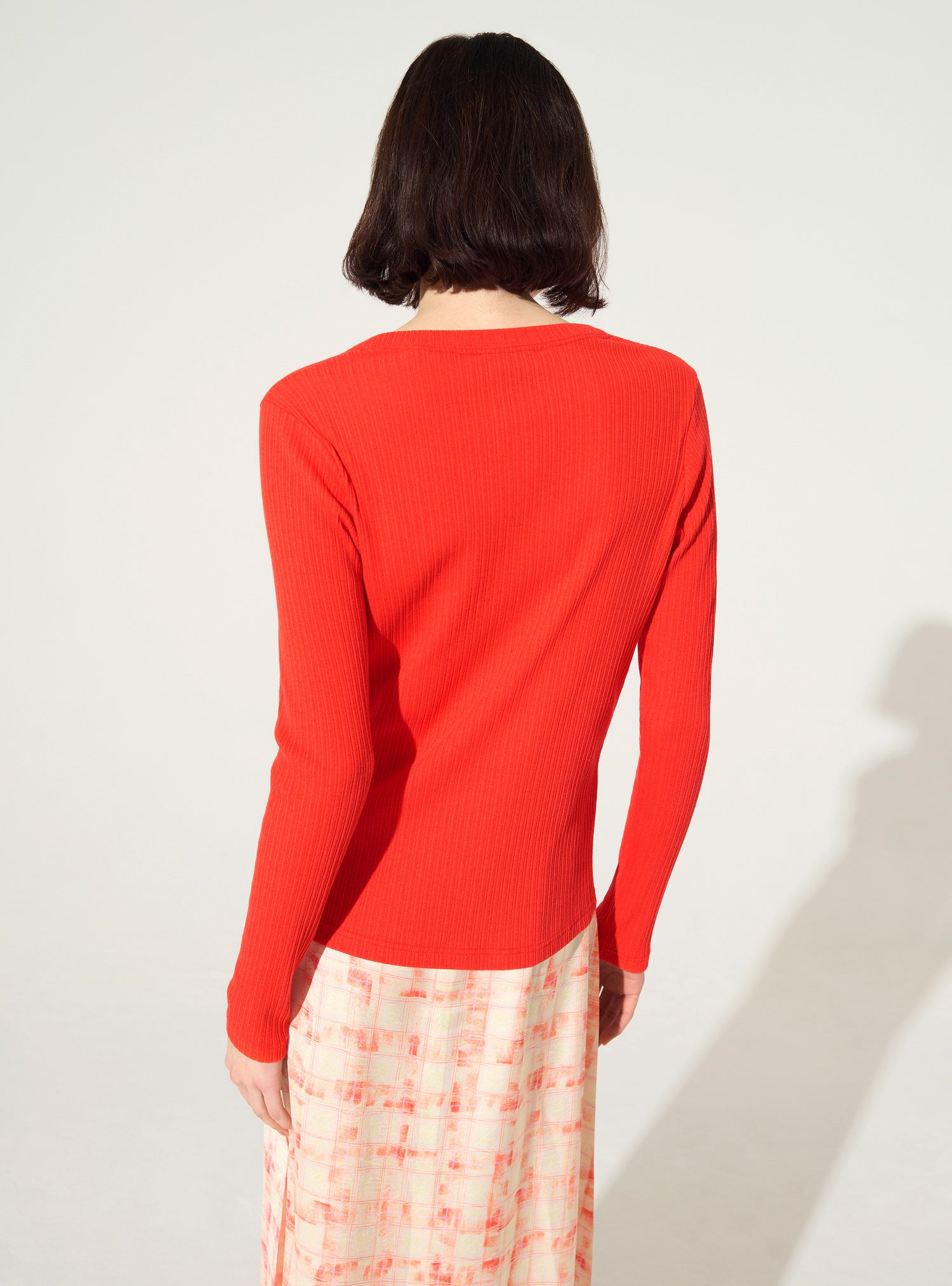 Red Cotton Pleated Fitted Cardigan