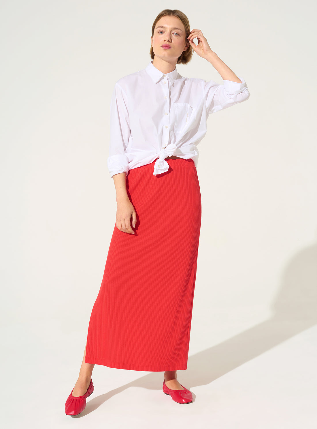 Red cotton pleated skirt