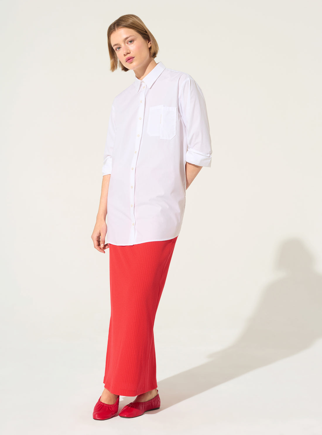 Red cotton pleated skirt