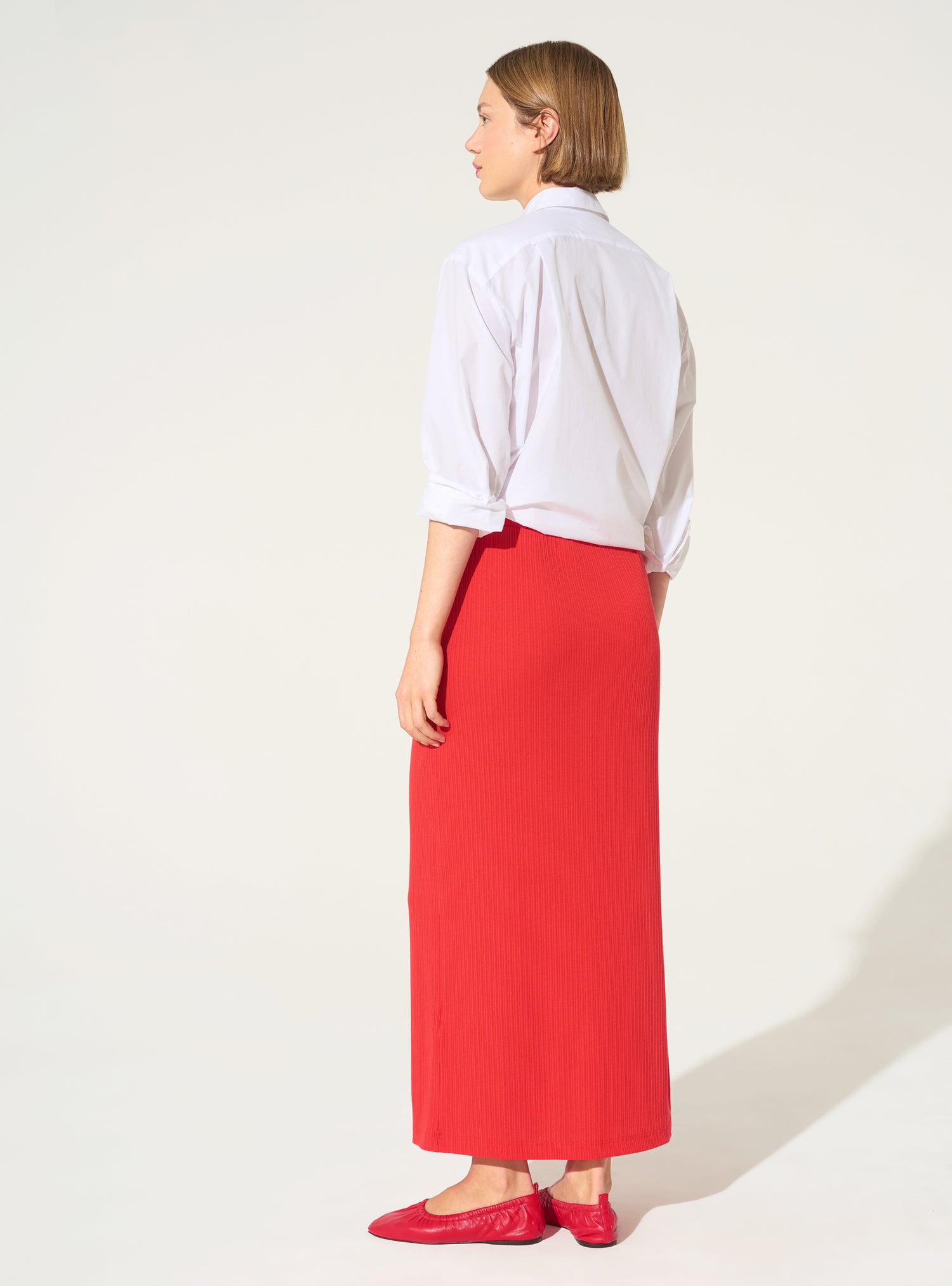 Red cotton pleated skirt