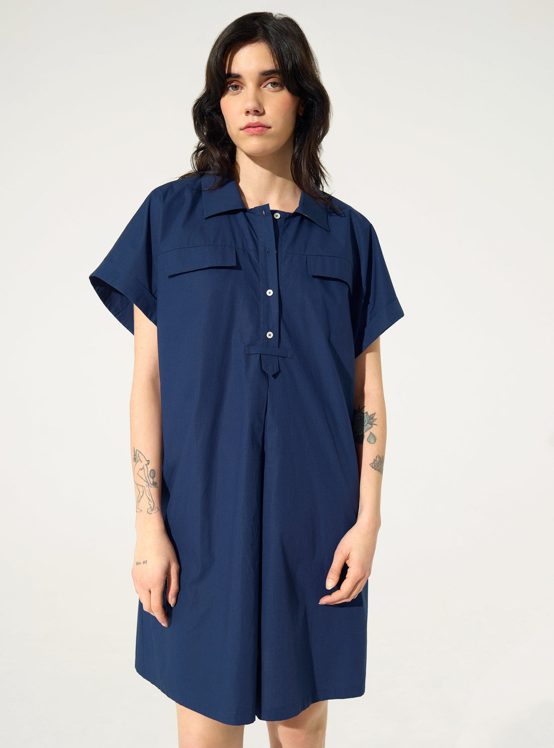 Oversized dress in blue organic cotton