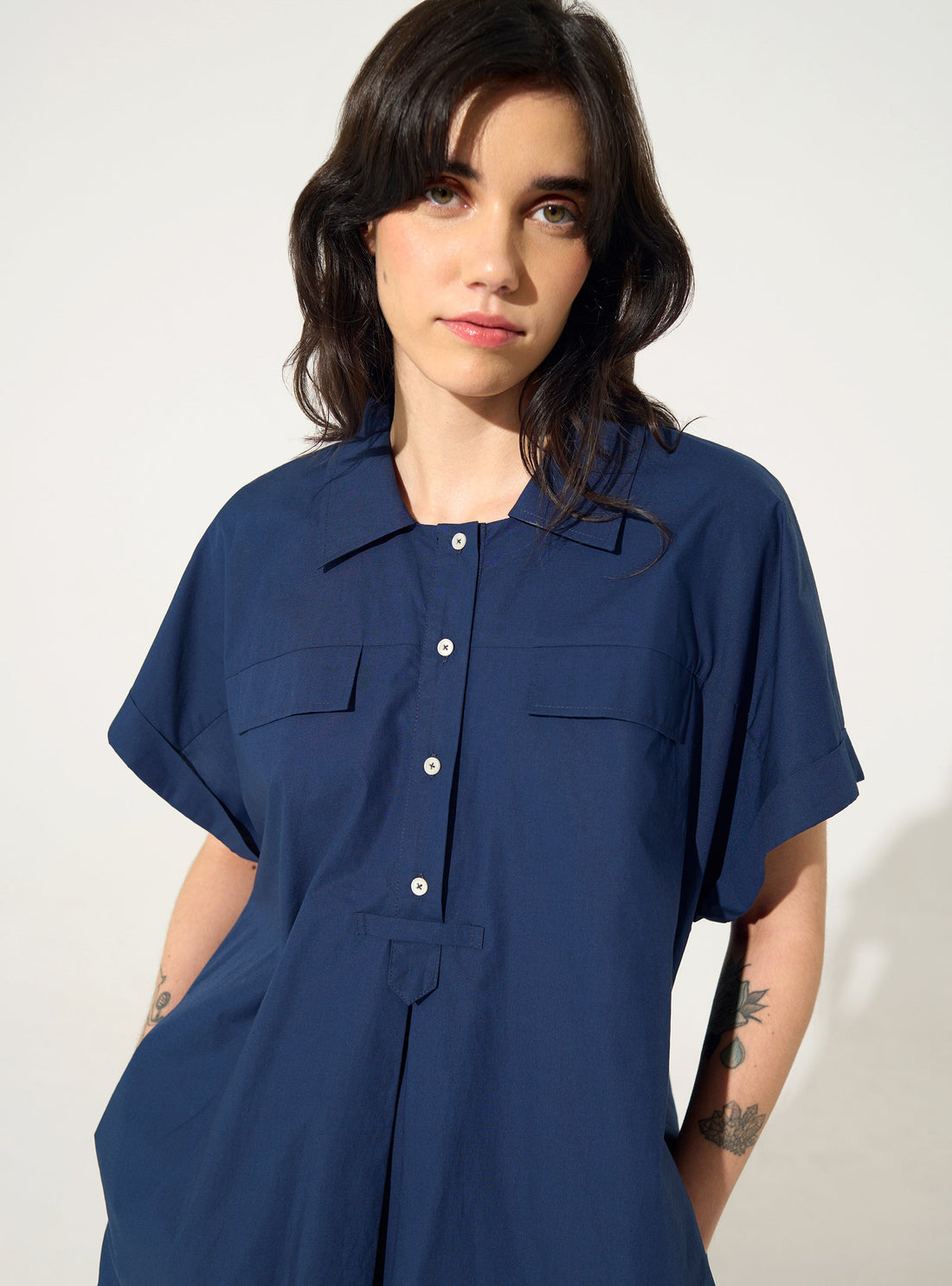 Oversized dress in blue organic cotton