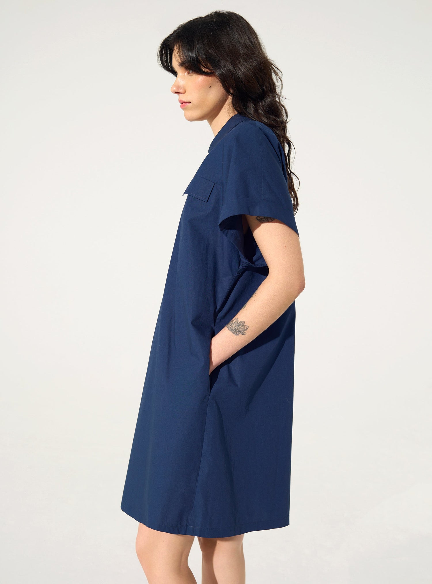 Oversized dress in blue organic cotton