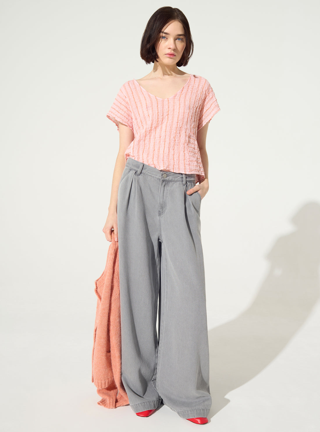 Fitted blouse in pink cotton