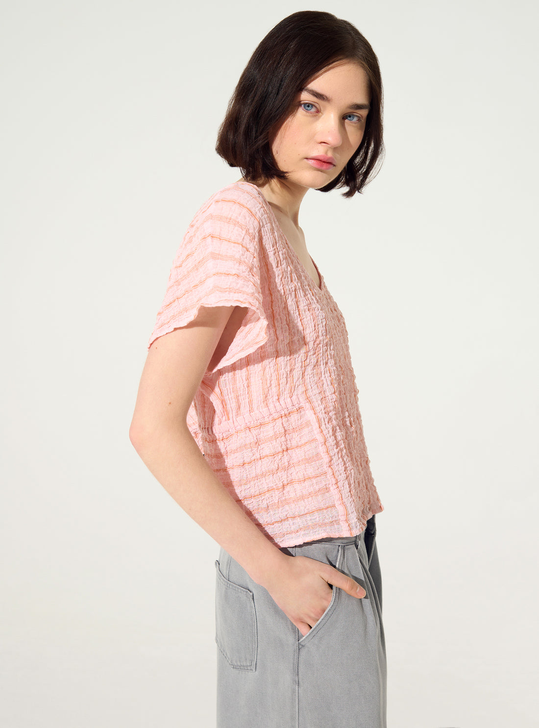 Fitted blouse in pink cotton