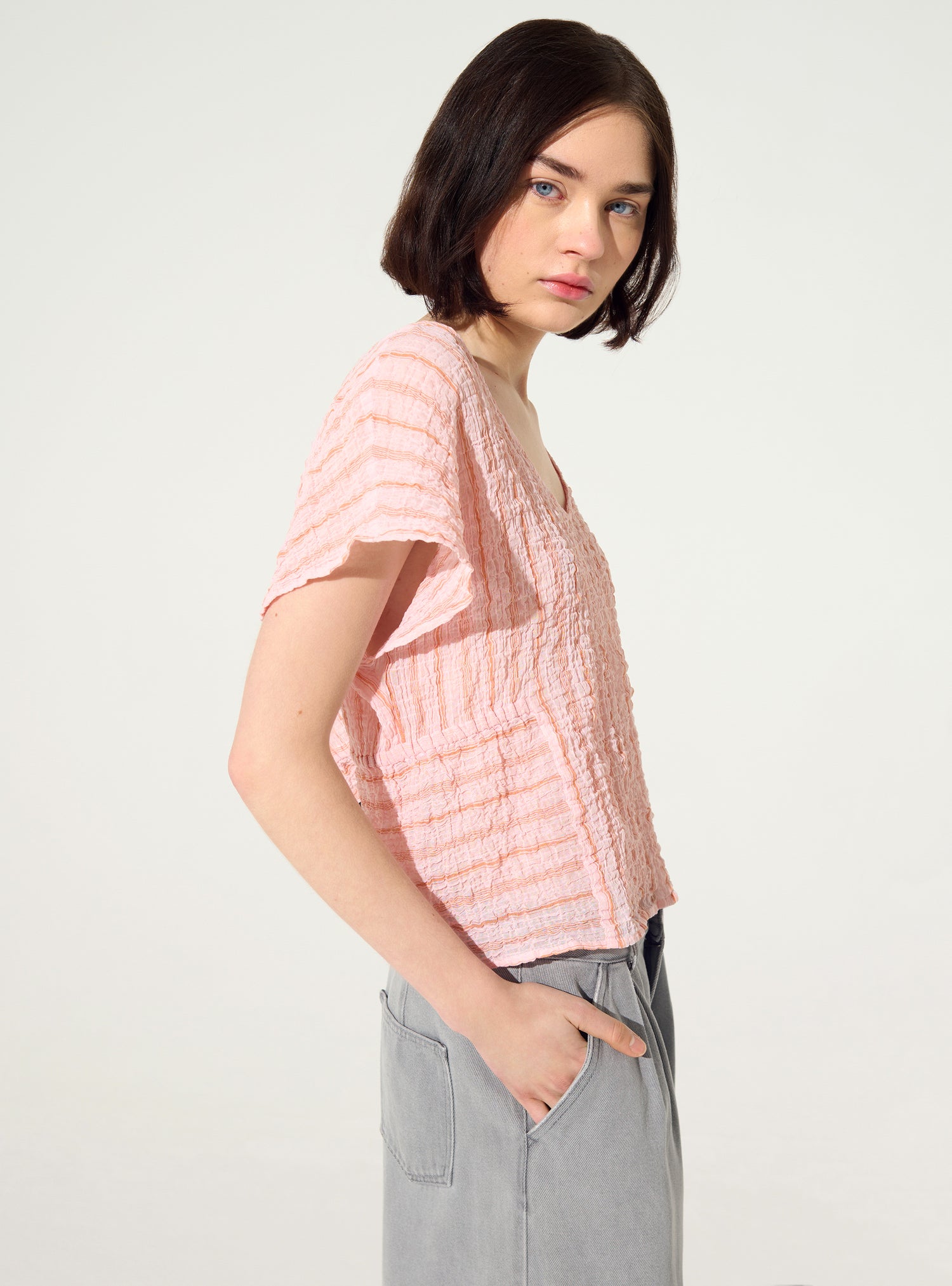 Fitted blouse in pink cotton