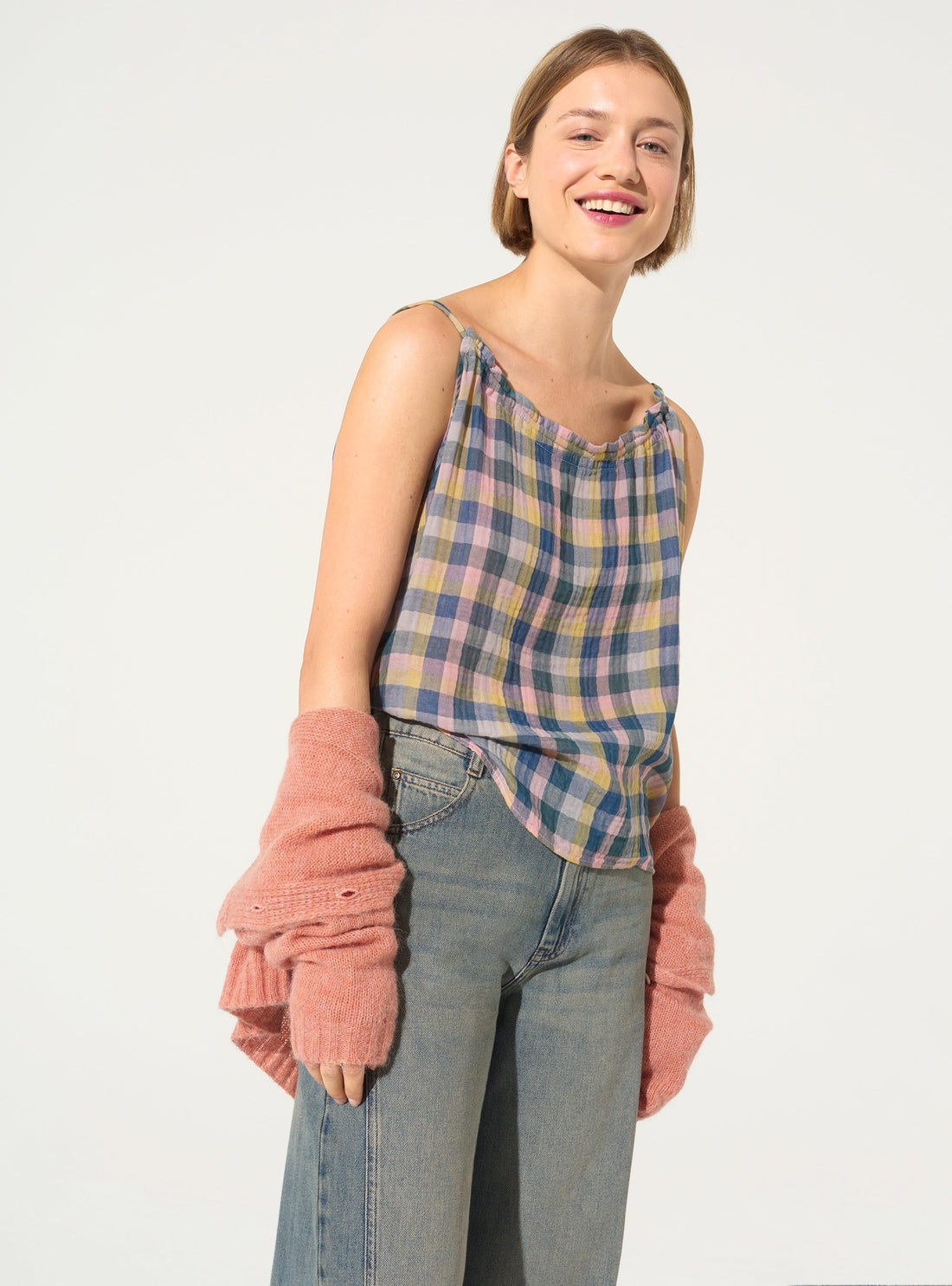 Loose blue cotton tank top