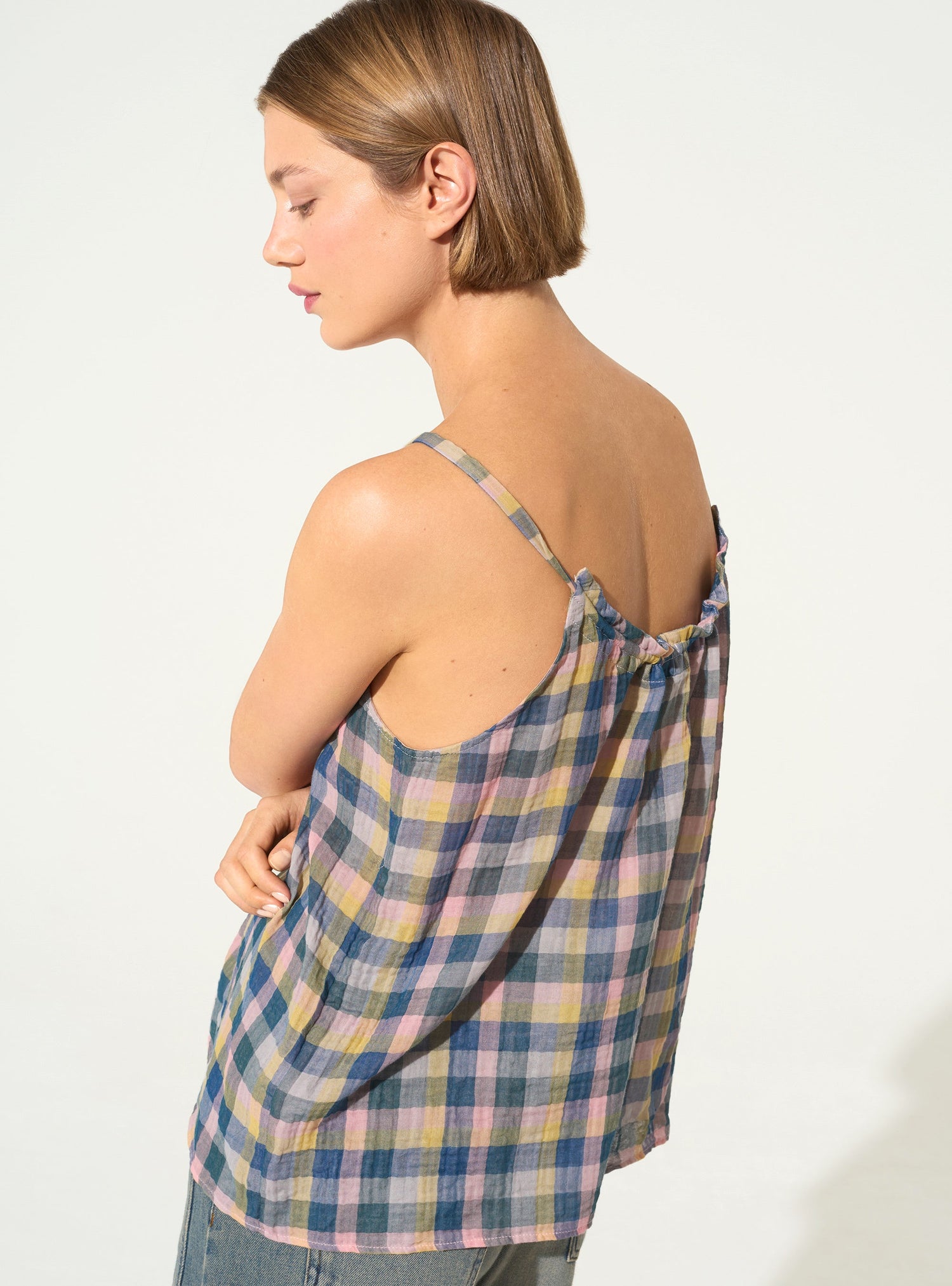 Loose blue cotton tank top