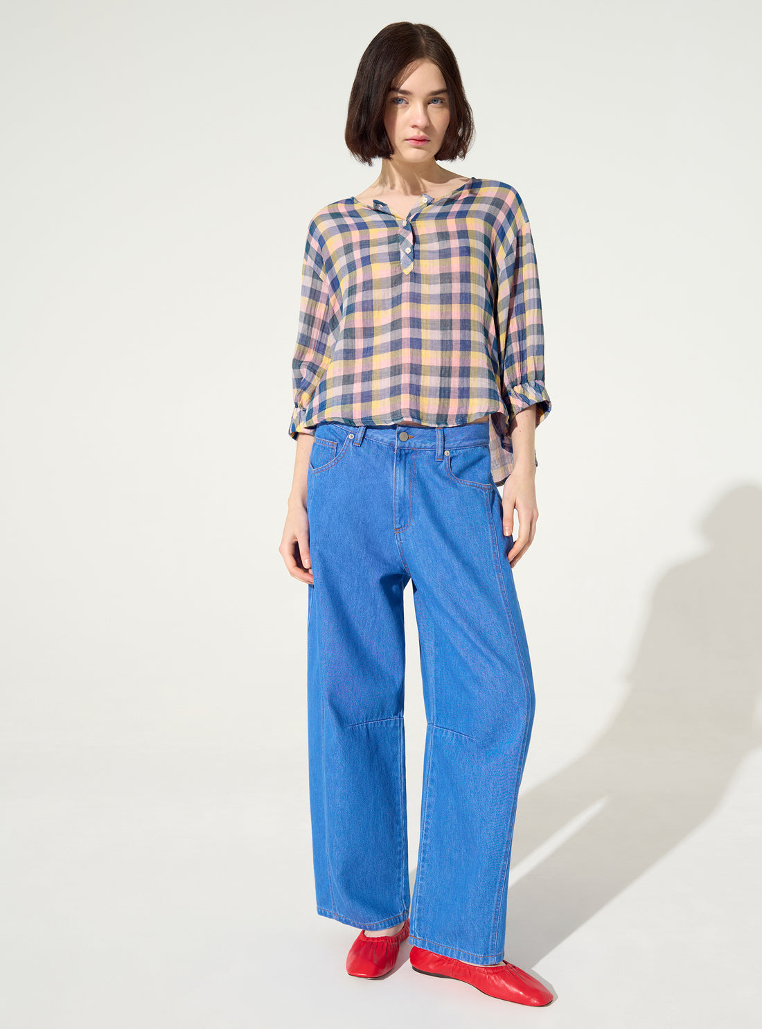 Oversized blouse in blue cotton
