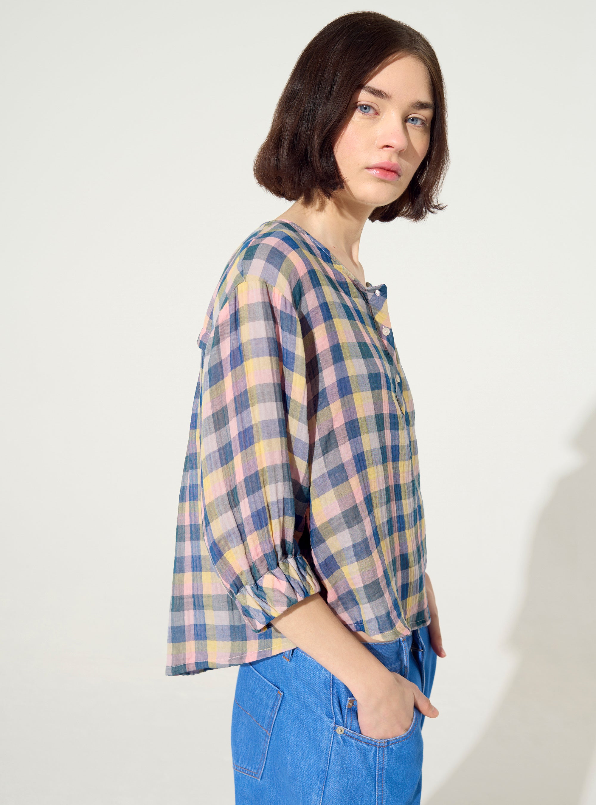 Oversized blouse in blue cotton