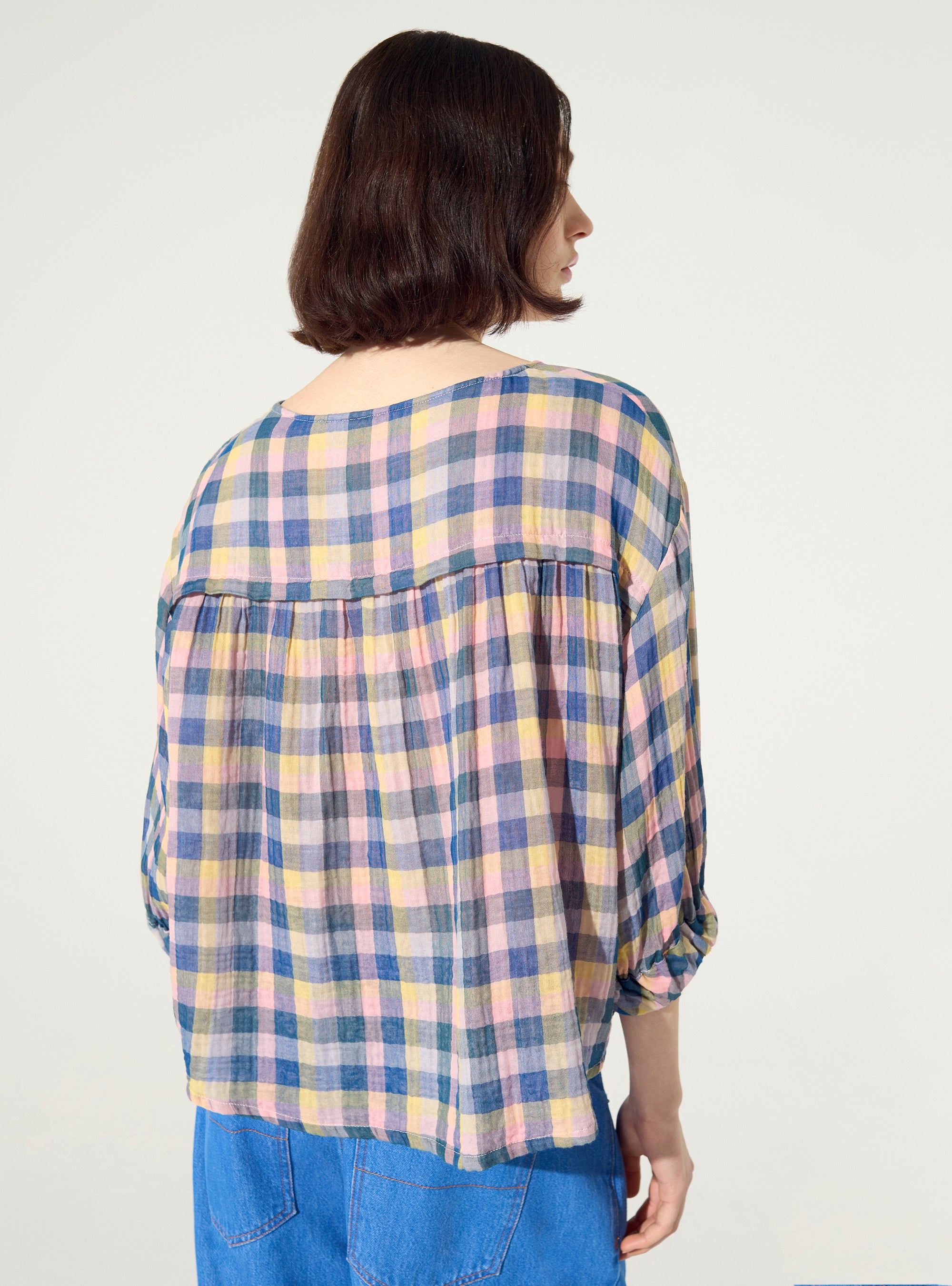 Oversized blouse in blue cotton