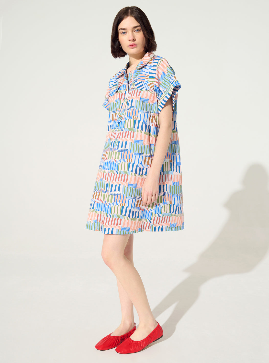 Loose printed dress in blue cotton