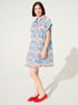 Loose printed dress in blue cotton