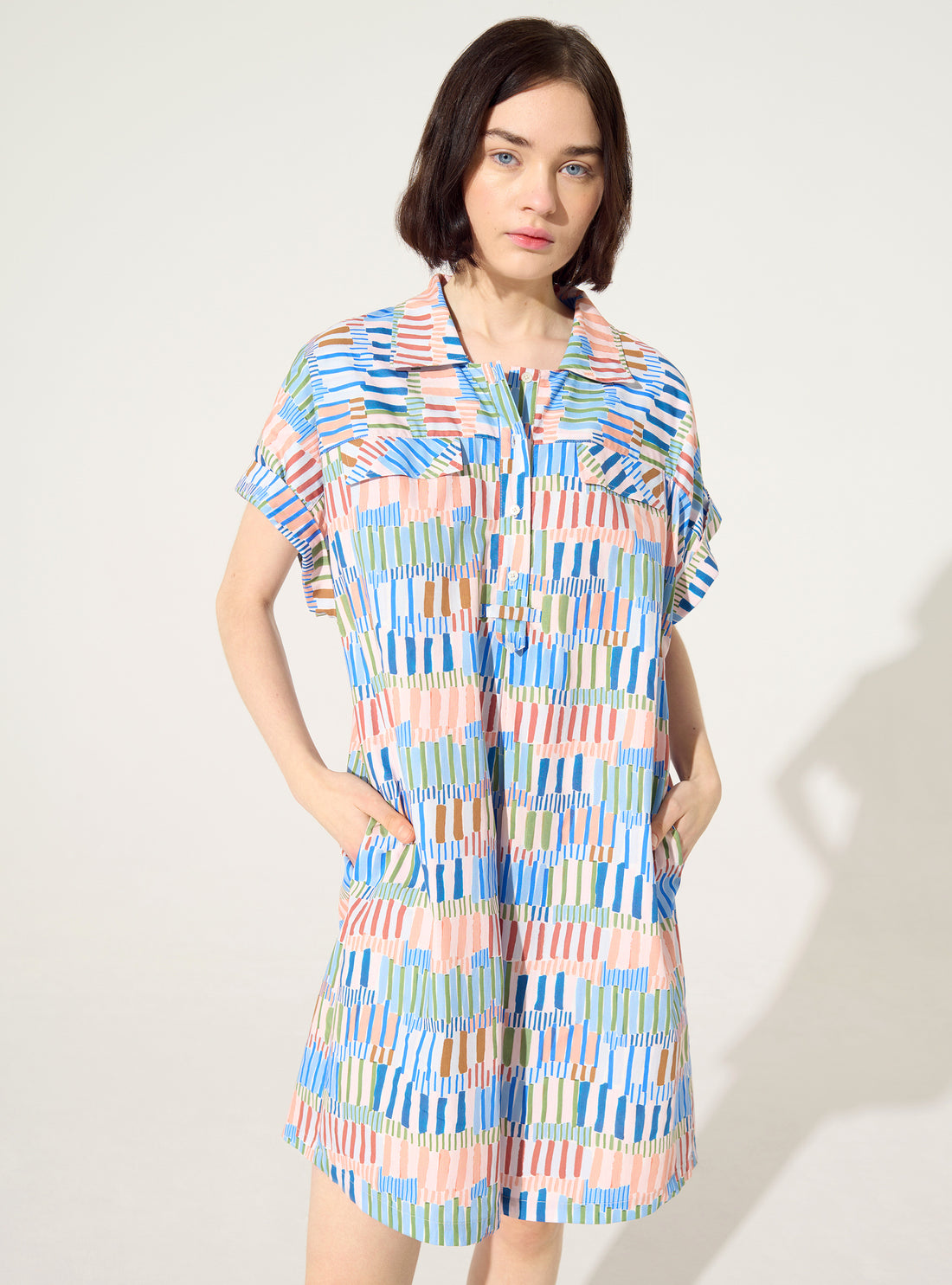 cute swim dresses Loose printed dress in blue cotton – COTELAC