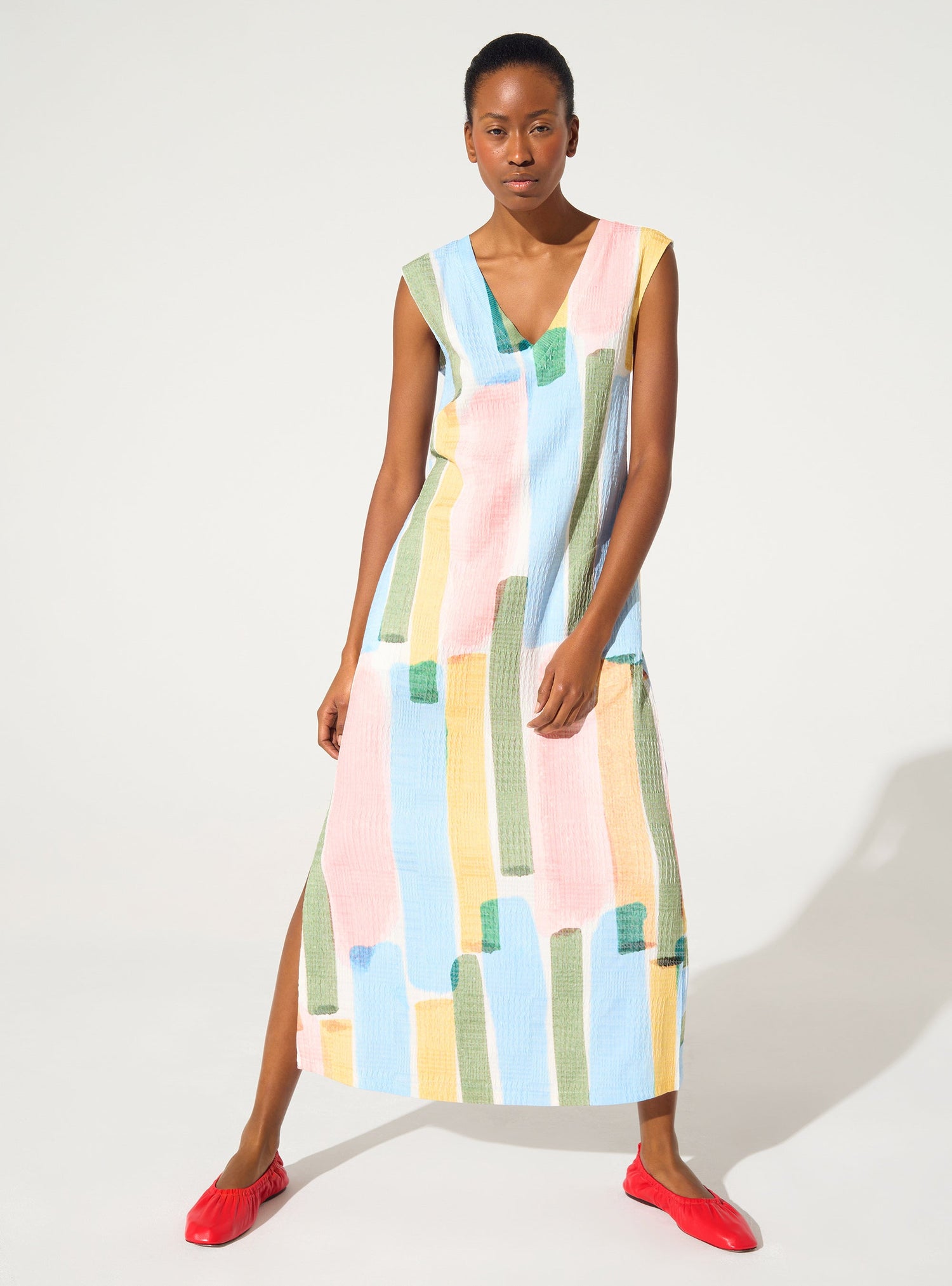 Yellow striped print fitted dress COTELAC | Official Store Yellow striped print fitted dress COTELAC | Official Store